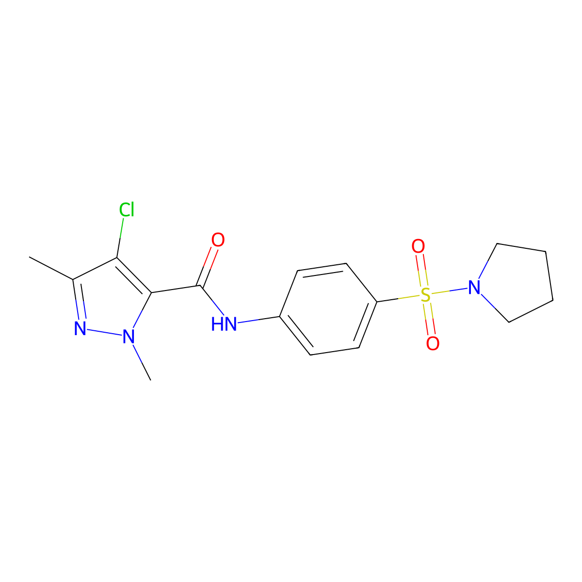 4-chloro-2,5-dimethyl-N-(4-pyrrolidin-1-ylsulfonylphenyl)pyrazole-3-carboxamide molecular structure, CAS 6309-21-3