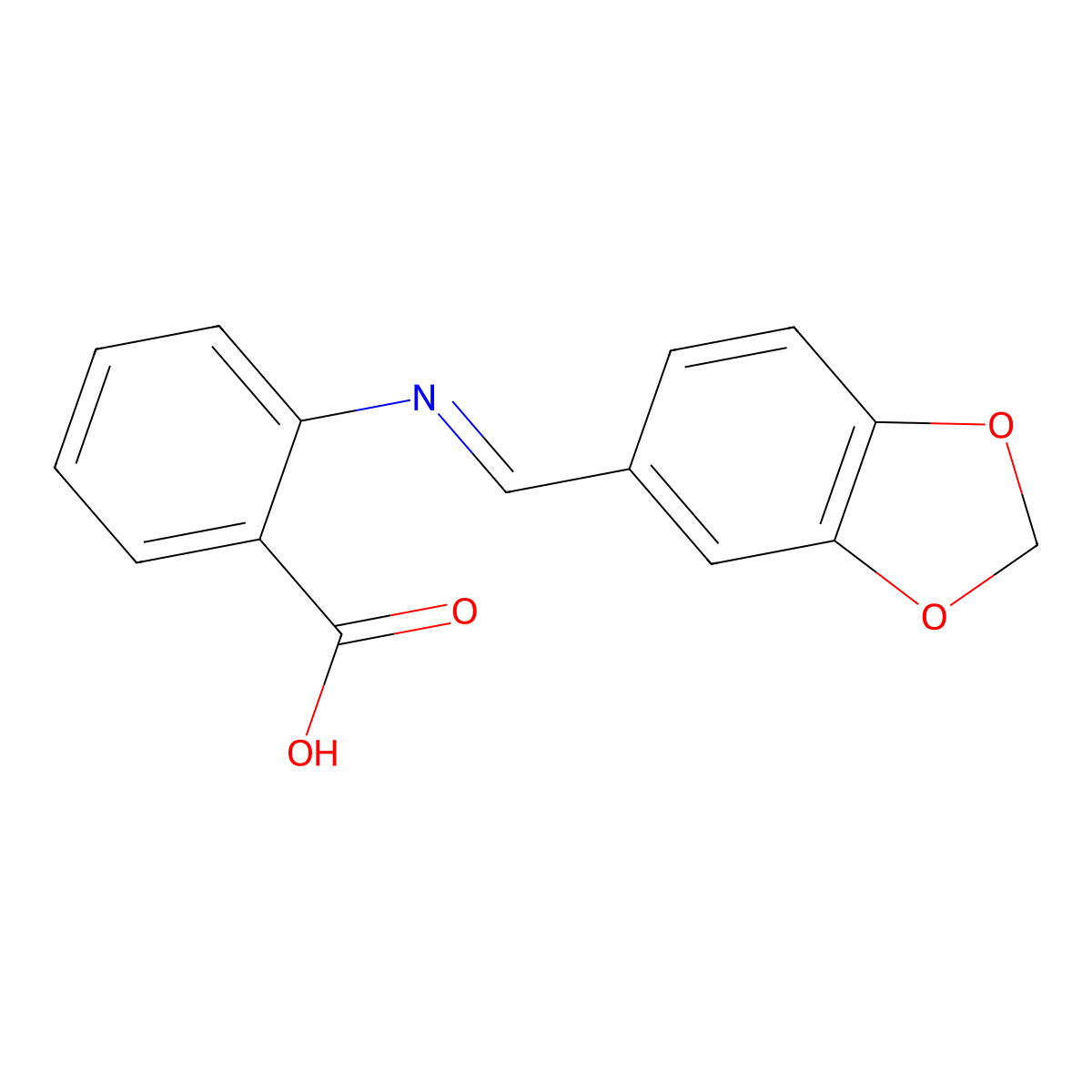 2-{[(E)-1,3-benzodioxol-5-ylmethylidene]amino}benzoic acid molecular structure, CAS 63098-83-9