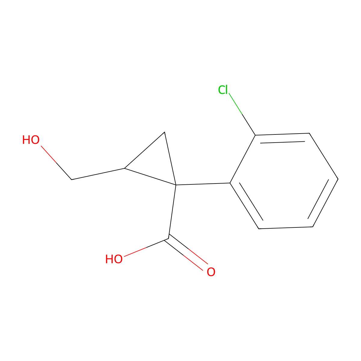 1-(2-Chlorophenyl)-2-(hydroxymethyl)cyclopropane-1-carboxylic acid molecular structure, CAS 63106-90-1