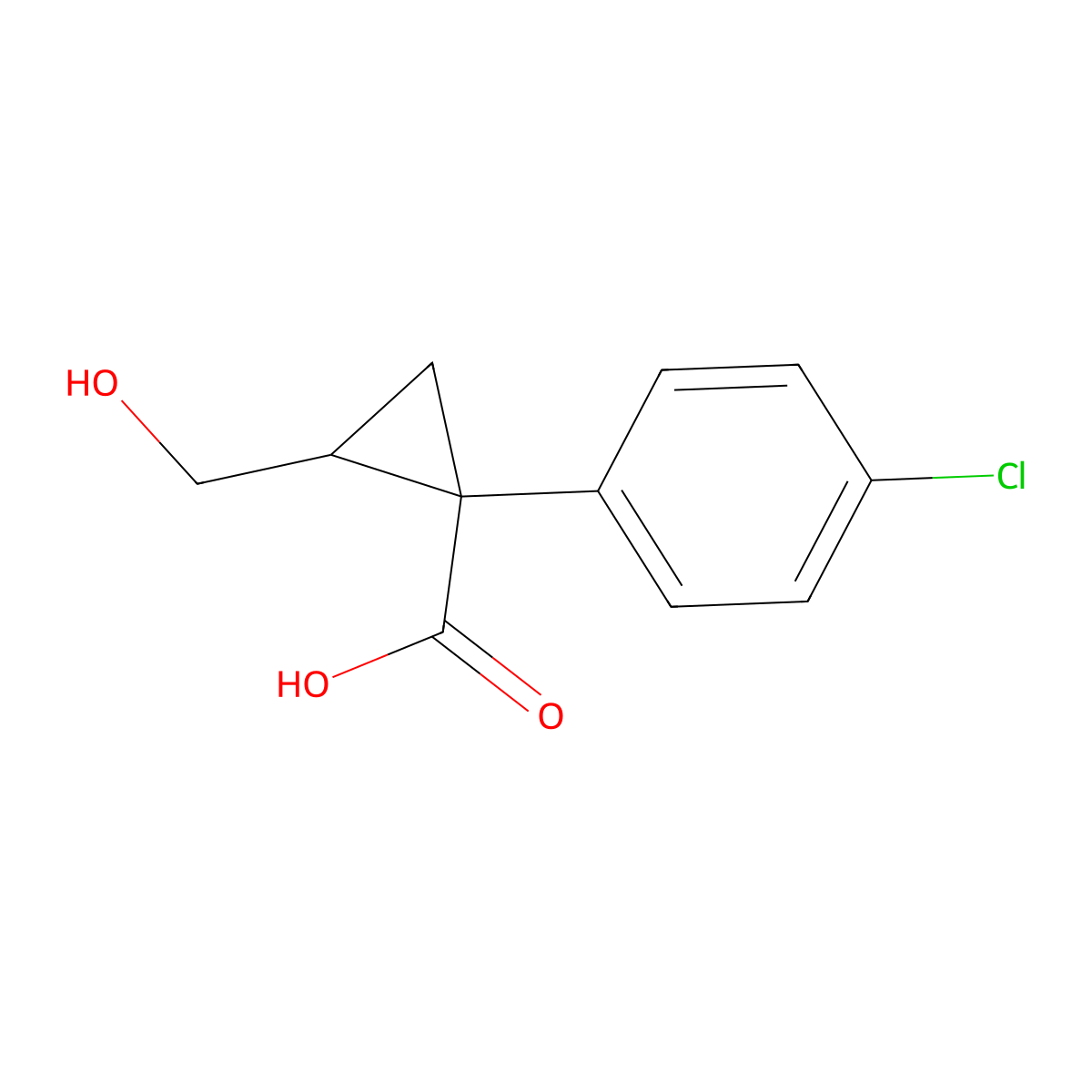 1-(4-Chlorophenyl)-2-(hydroxymethyl)cyclopropane-1-carboxylic acid molecular structure, CAS 63106-92-3