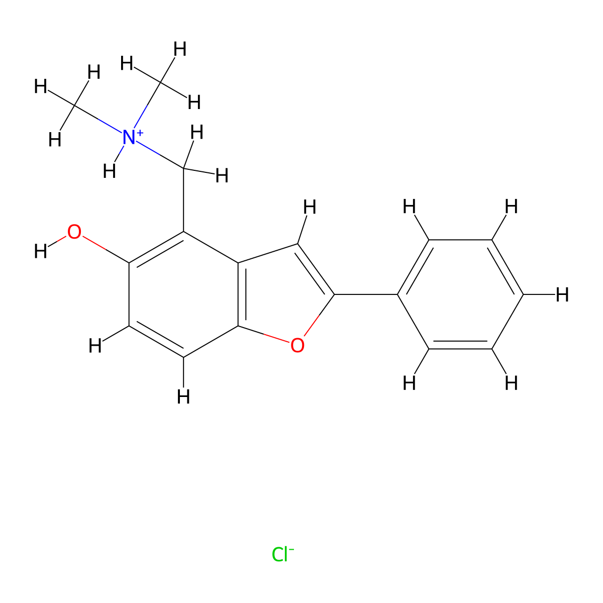 5-Benzofuranol, 4-((dimethylamino)methyl)-2-phenyl-, hydrochloride molecular structure, CAS 63112-42-5