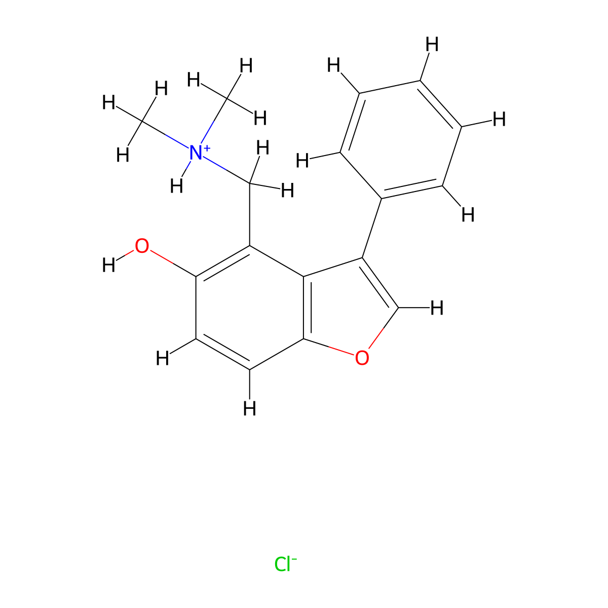 5-Benzofuranol, 4-((dimethylamino)methyl)-3-phenyl-, hydrochloride molecular structure, CAS 63112-44-7