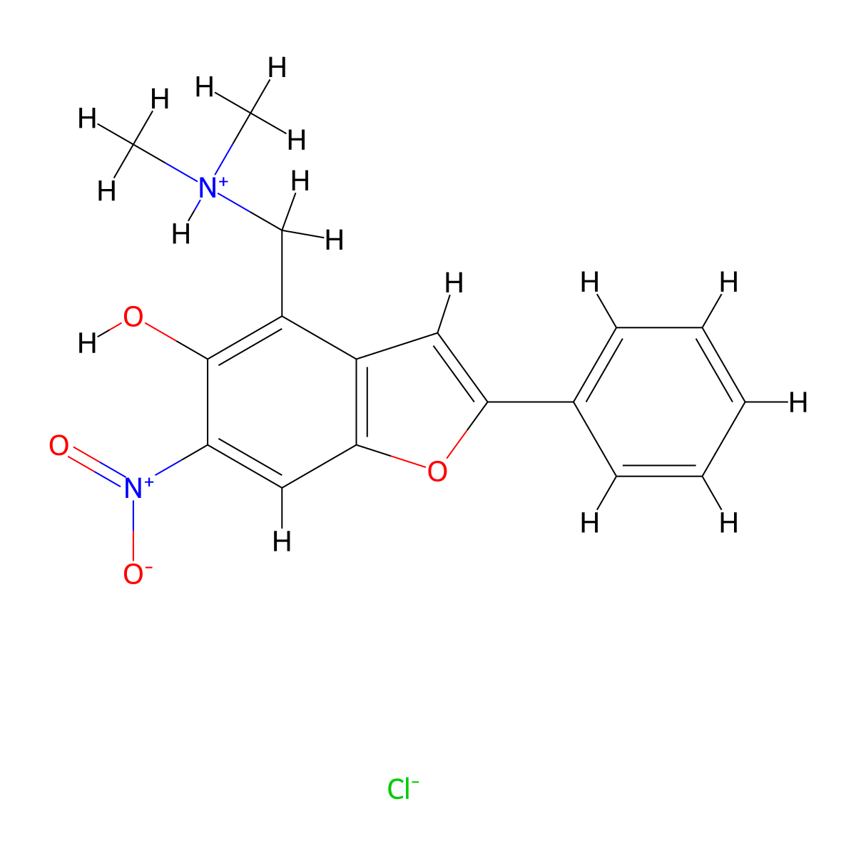 5-Benzofuranol, 4-((dimethylamino)methyl)-6-nitro-2-phenyl-, hydrochloride molecular structure, CAS 63112-48-1