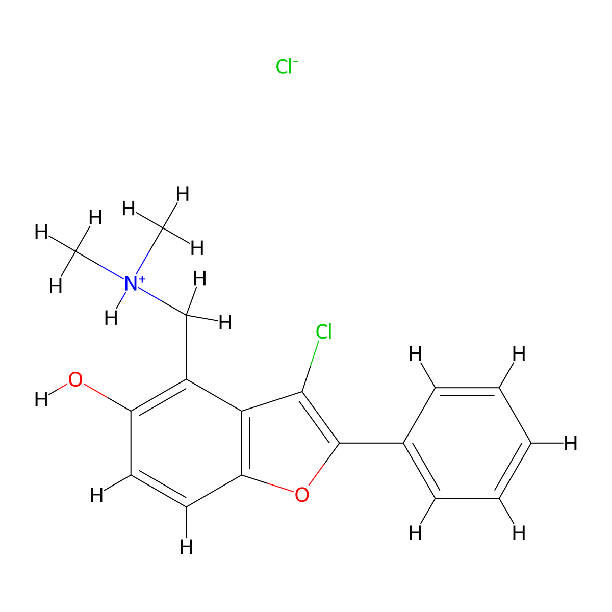 5-Benzofuranol, 3-chloro-4-((dimethylamino)methyl)-2-phenyl-, hydrochloride molecular structure, CAS 63112-55-0