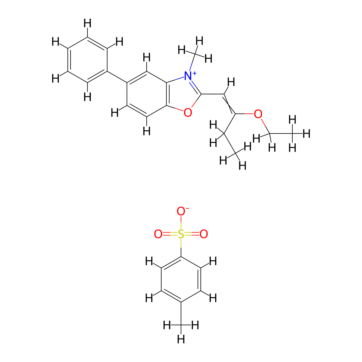 Benzoxazolium, 2-(2-ethoxy-1-butenyl)-3-methyl-5-phenyl-, salt with 4-methylbenzenesulfonic acid (1:1) molecular structure, CAS 63123-20-6