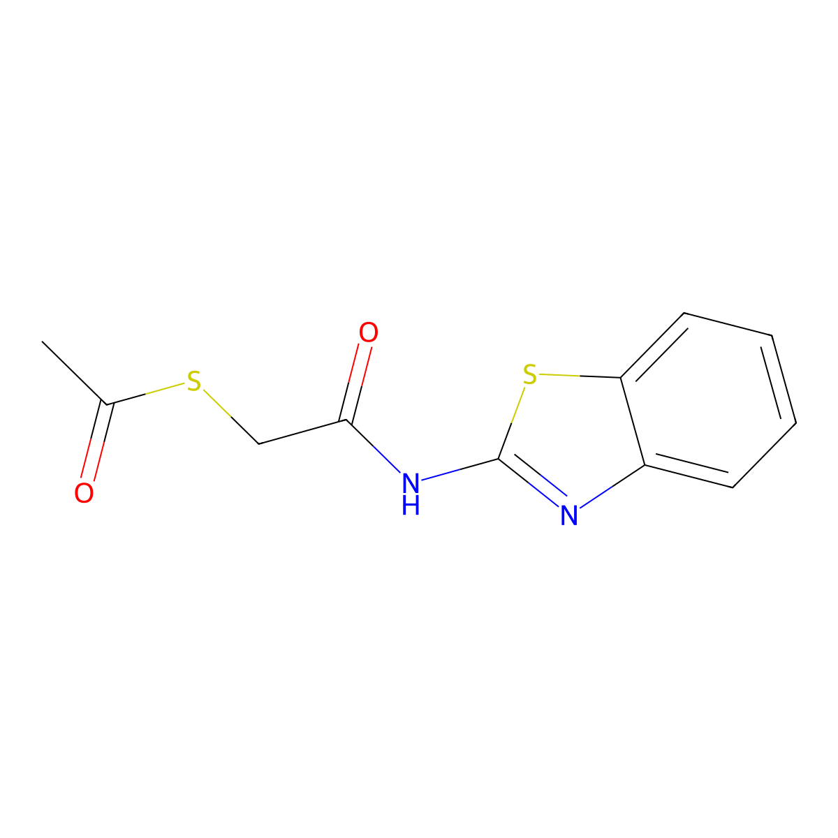 S-(2-(2-Benzothiazolylamino)-2-oxoethyl) ethanethioate molecular structure, CAS 63123-39-7