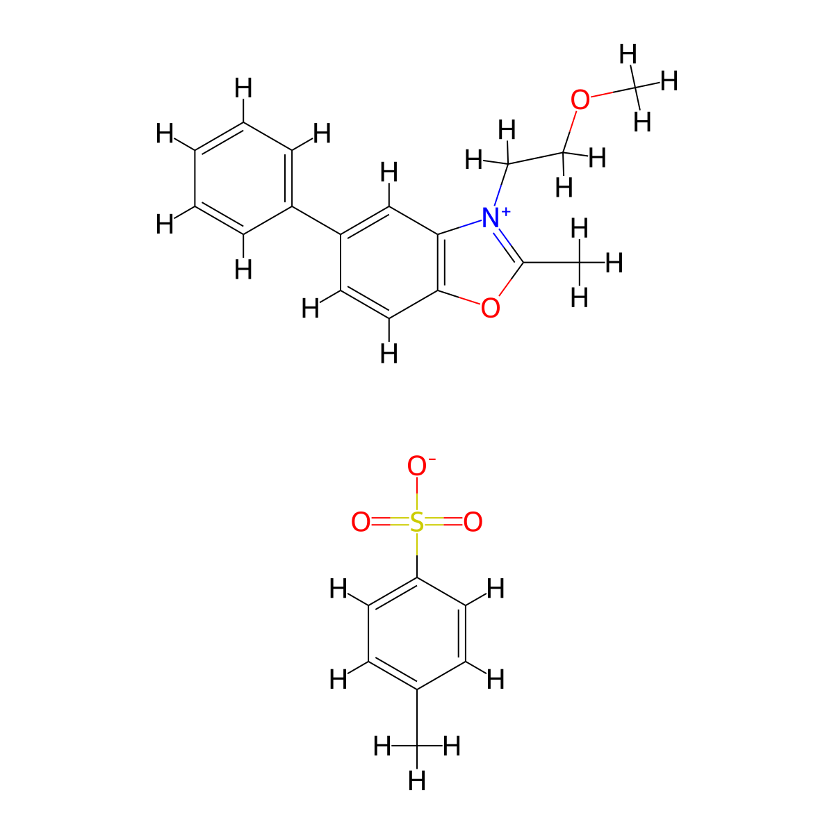 Benzoxazolium, 3-(2-methoxyethyl)-2-methyl-5-phenyl-, salt with 4-methylbenzenesulfonic acid (1:1) molecular structure, CAS 63123-41-1