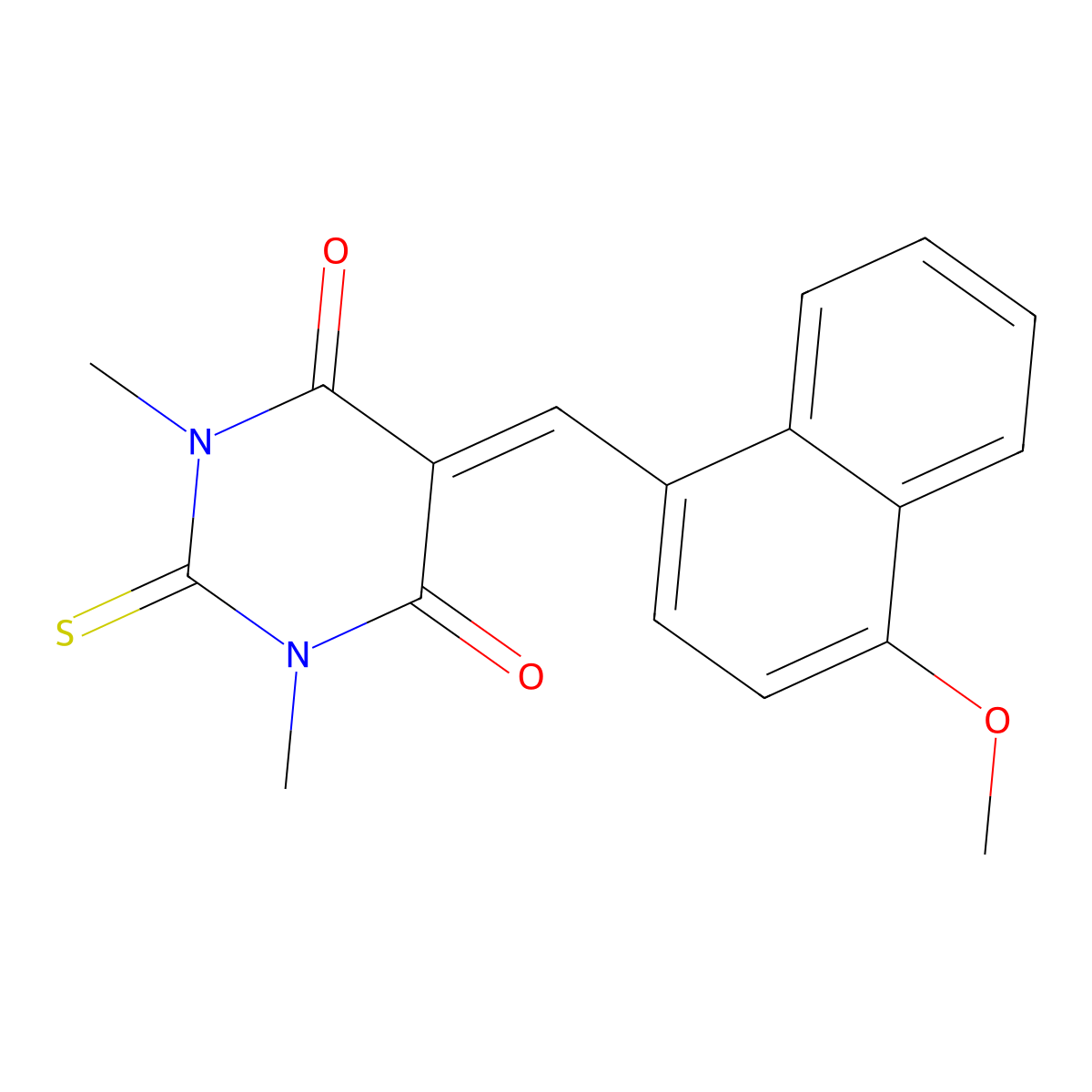 5-[(4-Methoxynaphthalen-1-yl)methylidene]-1,3-dimethyl-2-sulfanylidene-1,3-diazinane-4,6-dione molecular structure, CAS 6313-68-4