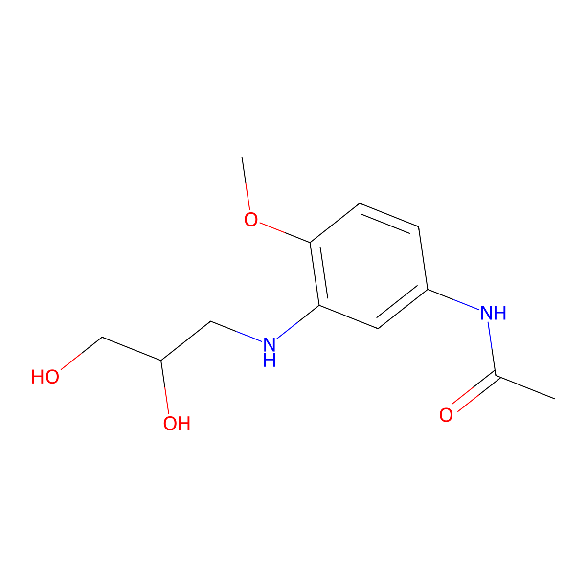 Acetamide, N-[3-[(2,3-dihydroxypropyl)amino]-4-methoxyphenyl]- molecular structure, CAS 63133-73-3