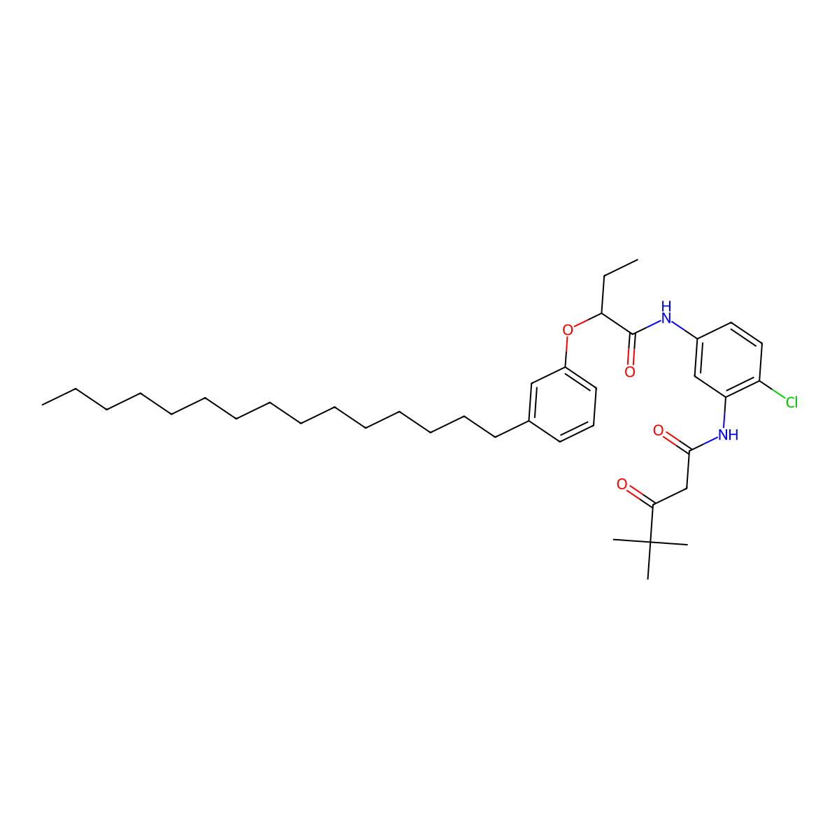 Pentanamide, N-(2-chloro-5-((1-oxo-2-(3-pentadecylphenoxy)butyl)amino)phenyl)-4,4-dimethyl-3-oxo- molecular structure, CAS 63133-80-2