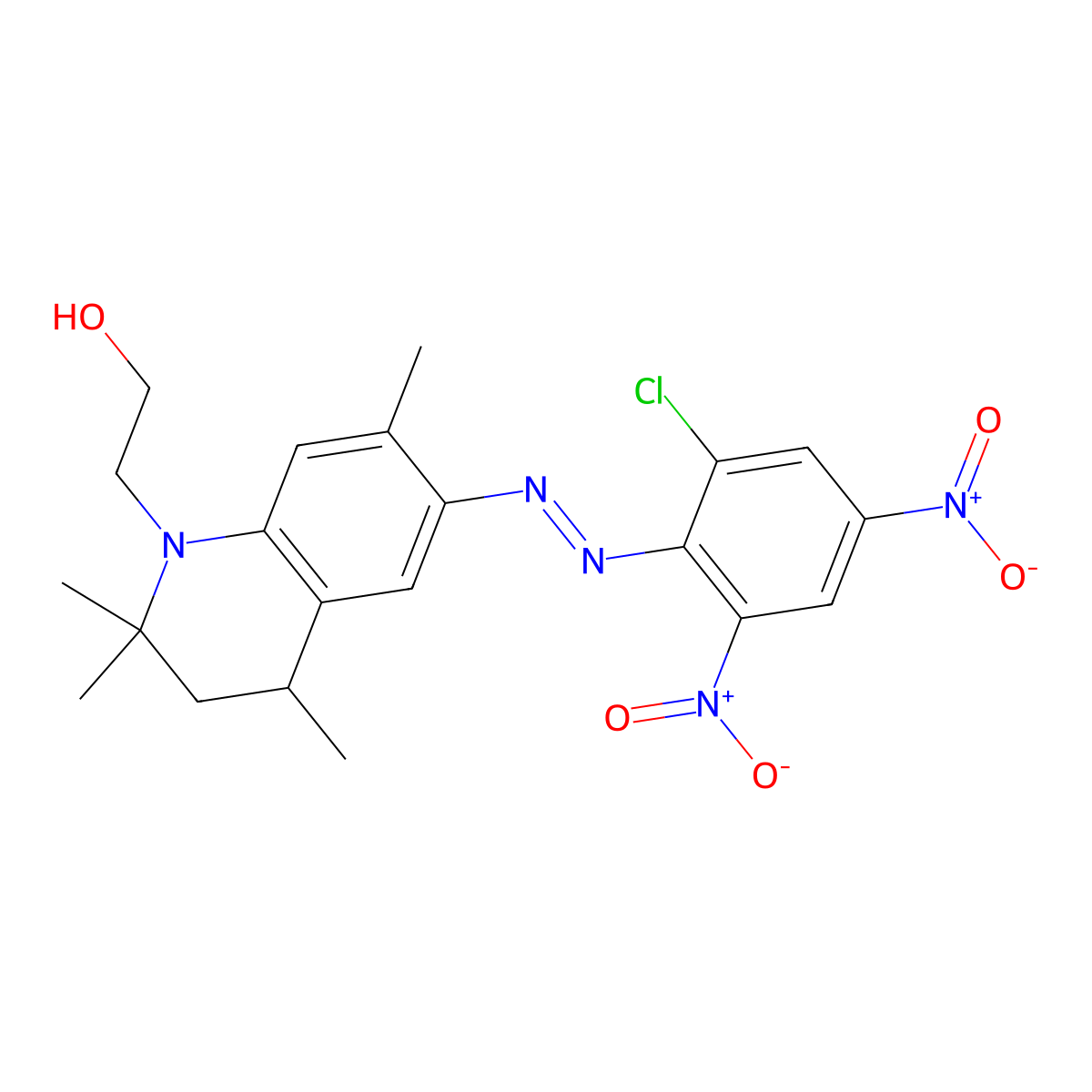 1(2H)-Quinolineethanol, 6-(2-(2-chloro-4,6-dinitrophenyl)diazenyl)-3,4-dihydro-2,2,4,7-tetramethyl- molecular structure, CAS 63133-84-6