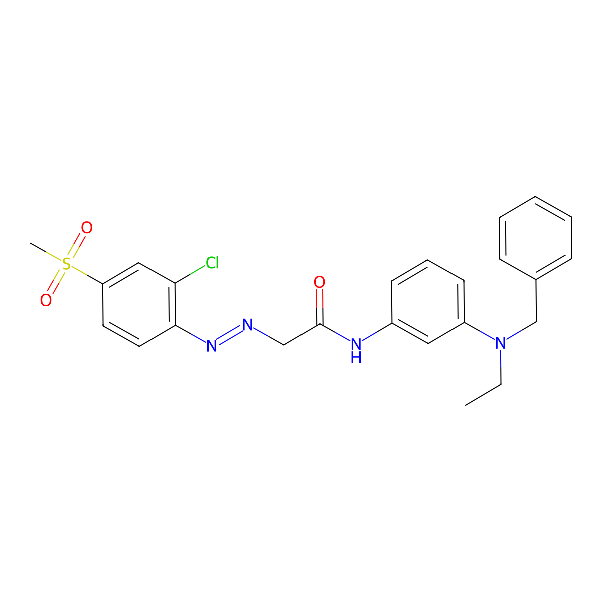 Acetamide, 2-(2-(2-chloro-4-(methylsulfonyl)phenyl)diazenyl)-N-(3-(ethyl(phenylmethyl)amino)phenyl)- molecular structure, CAS 63133-99-3