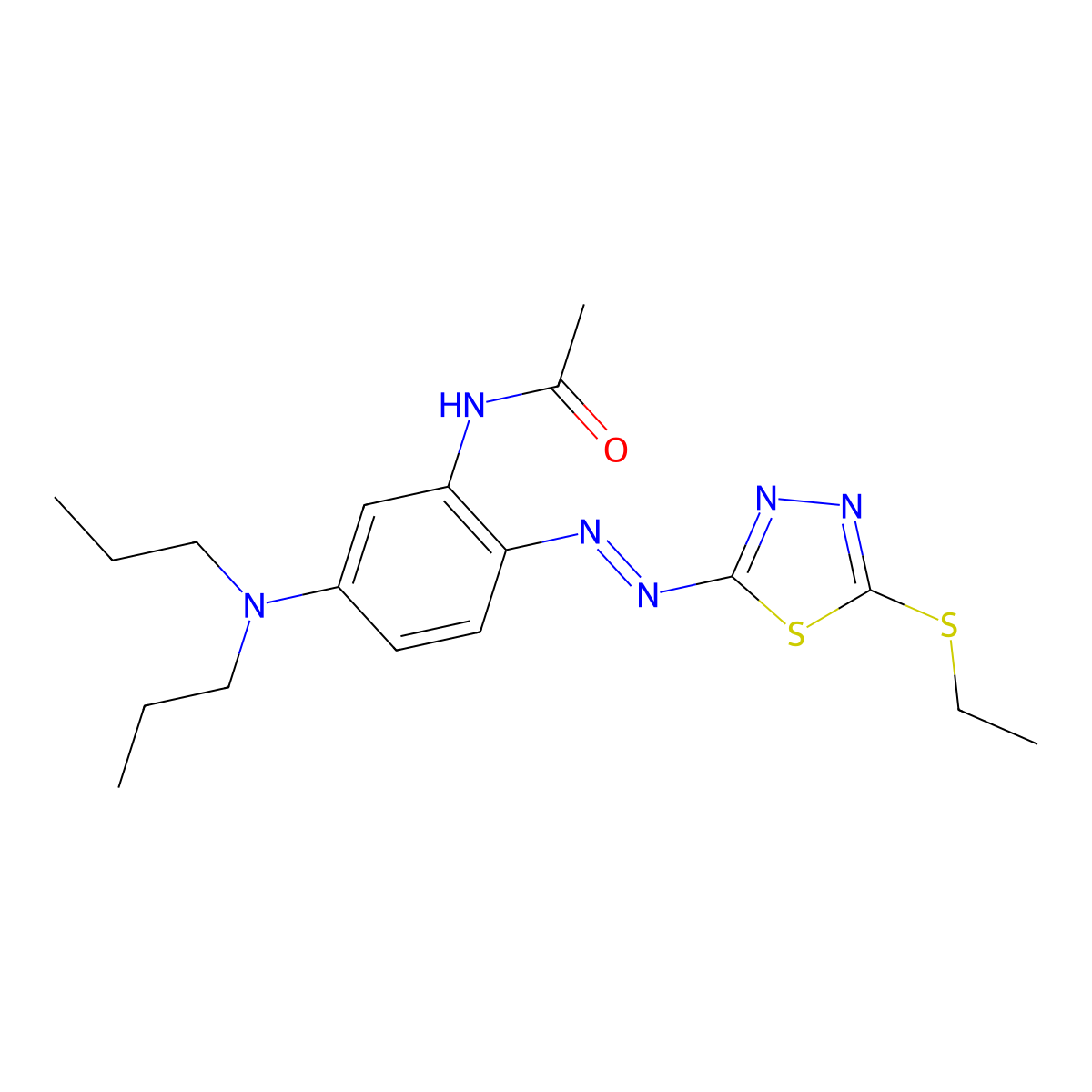 Acetamide, N-[5-(dipropylamino)-2-[2-[5-(ethylthio)-1,3,4-thiadiazol-2-yl]diazenyl]phenyl]- molecular structure, CAS 63134-15-6