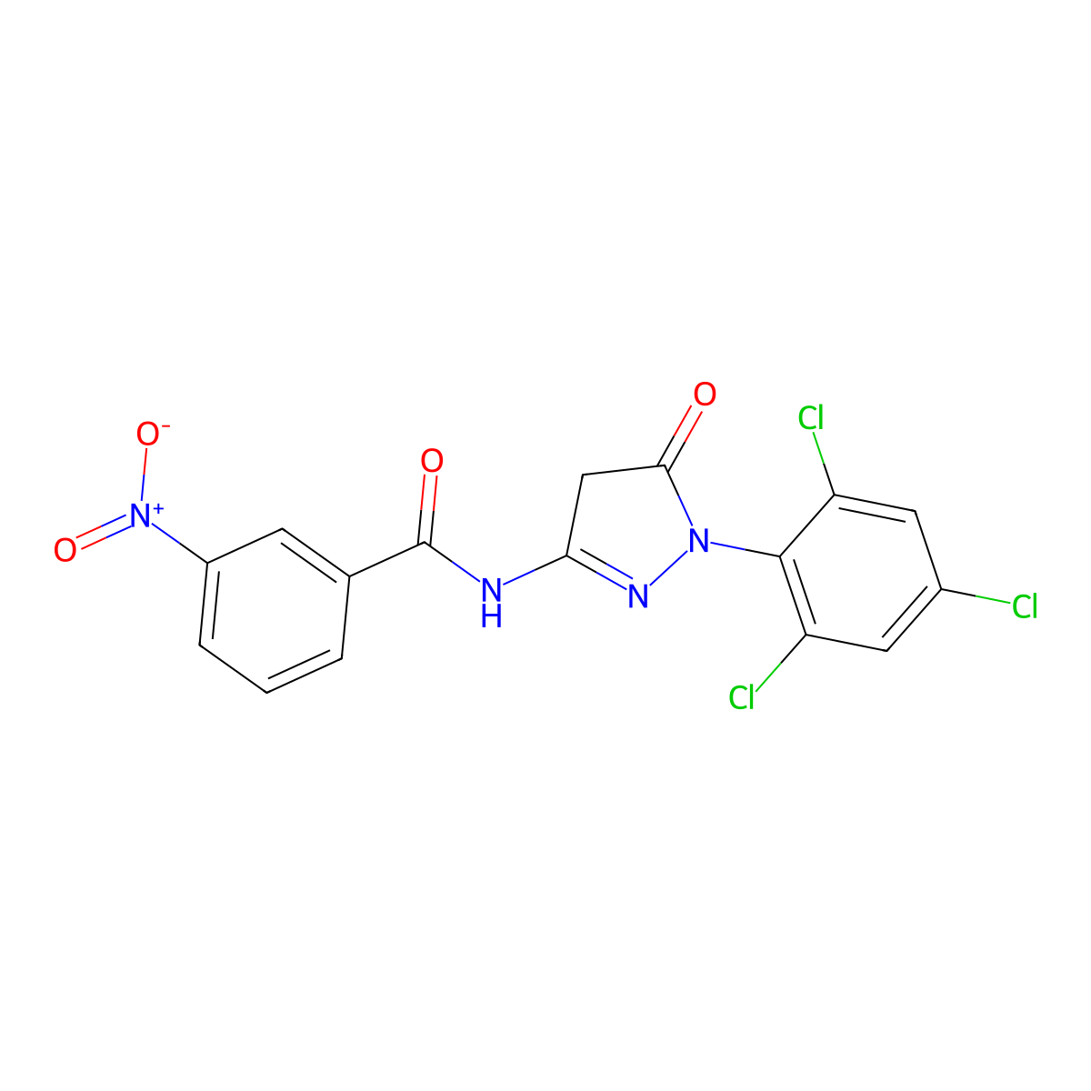 Benzamide, N-[4,5-dihydro-5-oxo-1-(2,4,6-trichlorophenyl)-1H-pyrazol-3-yl]-3-nitro- molecular structure, CAS 63134-25-8