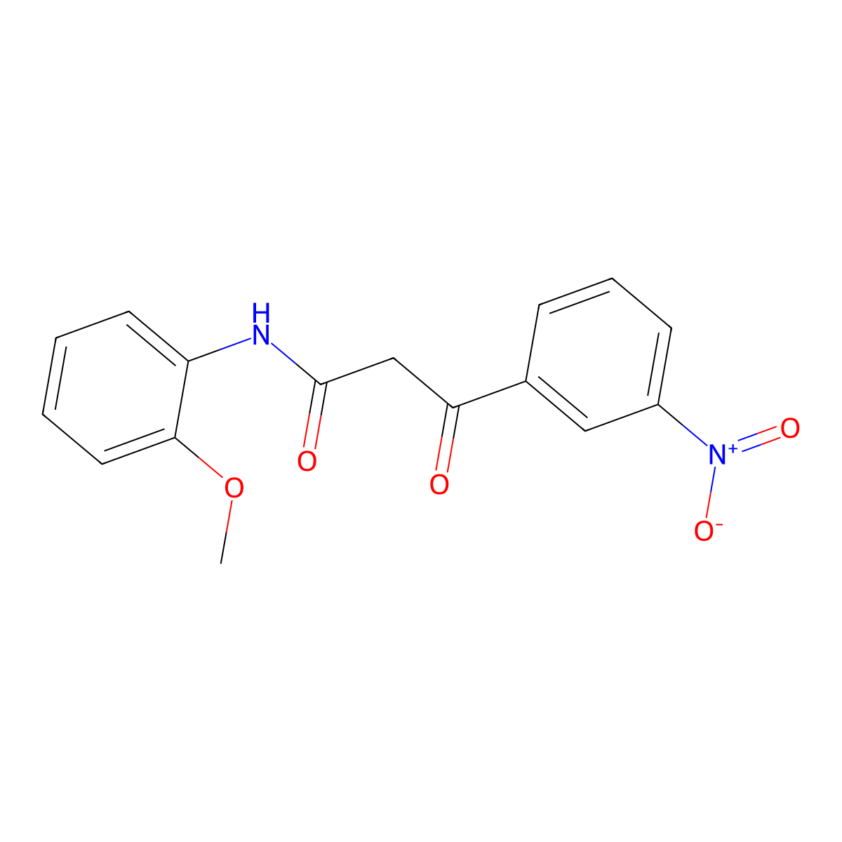 Benzenepropanamide, N-(2-methoxyphenyl)-3-nitro-beta-oxo- molecular structure, CAS 63134-28-1