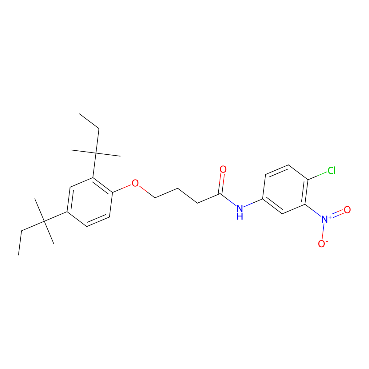 Butanamide, 4-[2,4-bis(1,1-dimethylpropyl)phenoxy]-N-(4-chloro-3-nitrophenyl)- molecular structure, CAS 63134-29-2