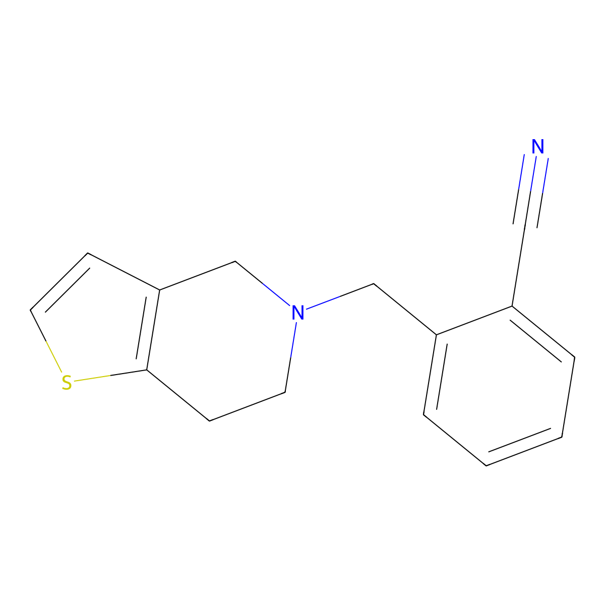 Benzonitrile, 2-((4,5,6,7-tetrahydrothieno(3,2-c)pyridin-5-yl)methyl)- molecular structure, CAS 63135-38-6