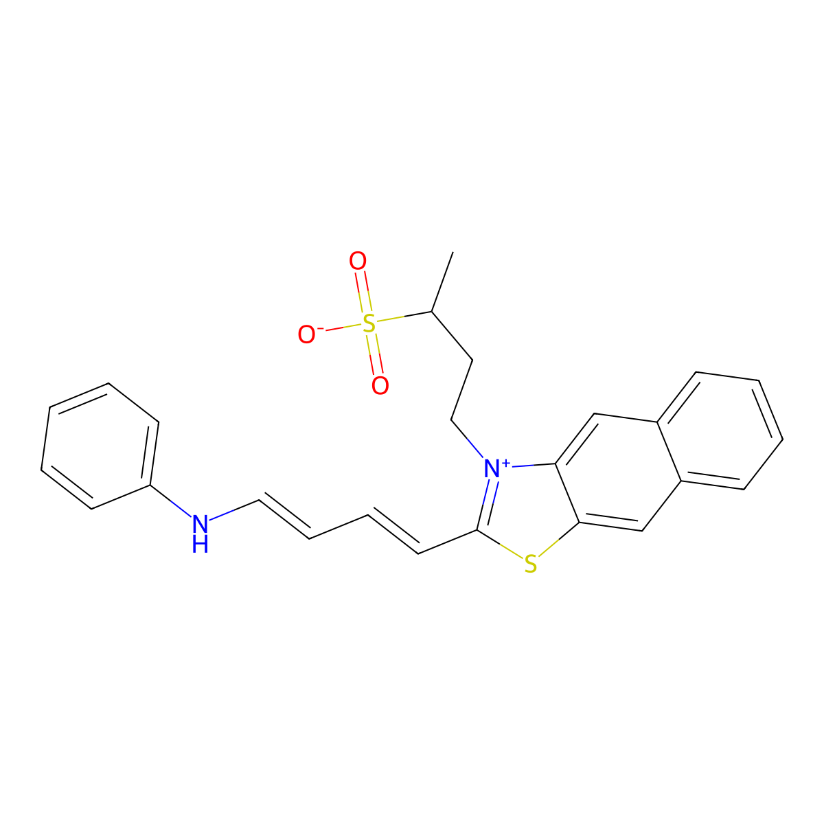 naphtho(2,3-d)thiazolium, 2-(4-(phenylamino)-1,3-butadien-1-yl)-3-(3-sulfobutyl)-, inner salt molecular structure, CAS 63148-83-4