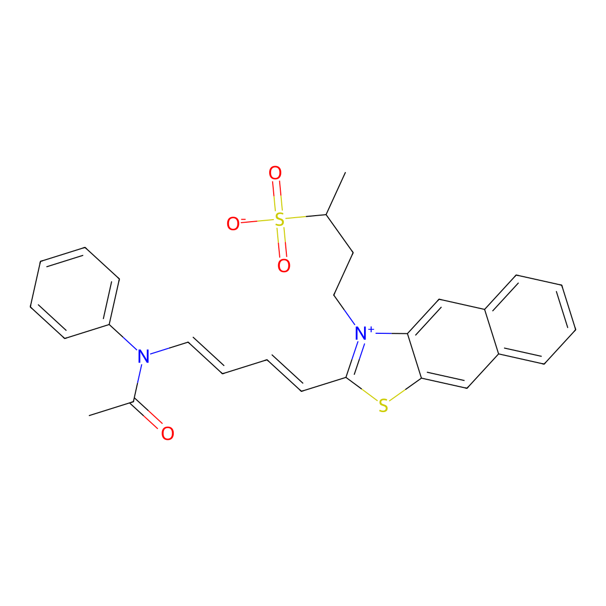 naphtho(2,3-d)thiazolium, 2-(4-(acetylphenylamino)-1,3-butadien-1-yl)-3-(3-sulfobutyl)-, inner salt molecular structure, CAS 63148-84-5