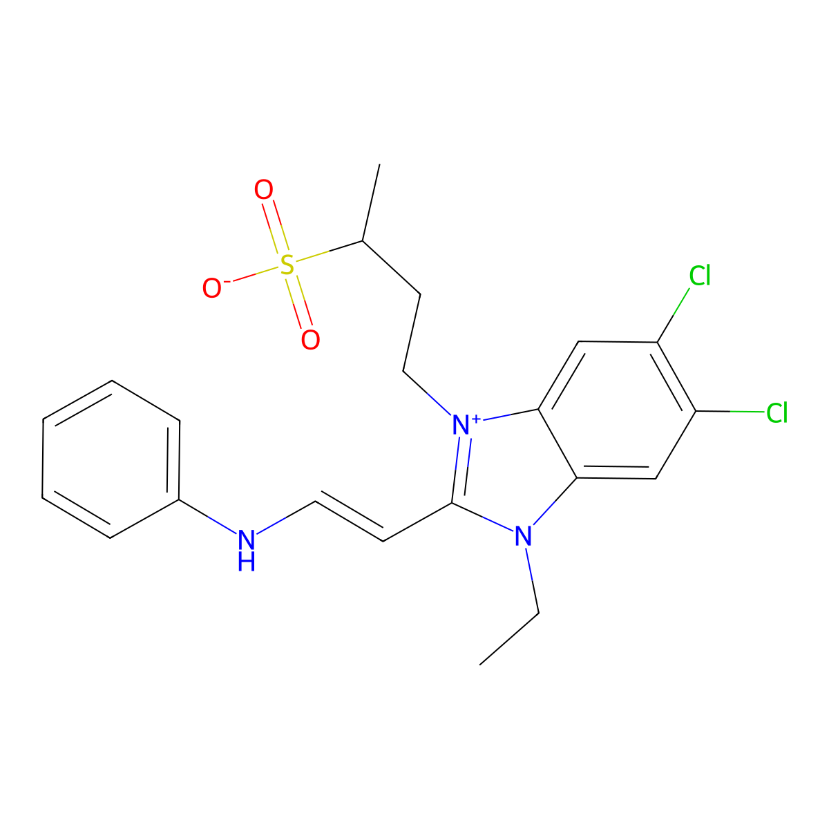 1h-benzimidazolium, 5,6-dichloro-1-ethyl-2-(2-(phenylamino)ethenyl)-3-(3-sulfobutyl)-, inner salt molecular structure, CAS 63148-86-7