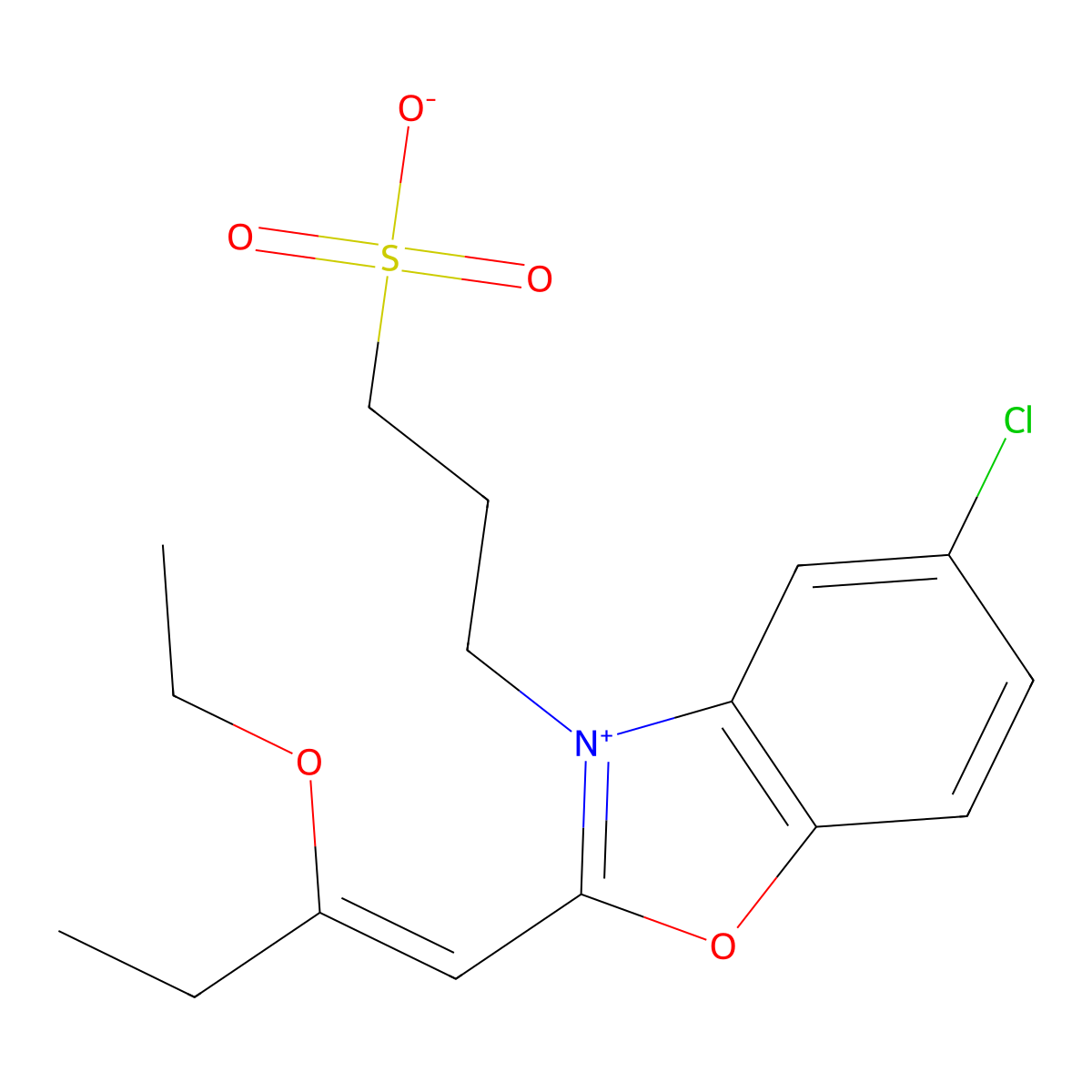 5-Chloro-2-(2-ethoxybut-1-enyl)-3-(3-sulphonatopropyl)benzoxazolium molecular structure, CAS 63148-89-0