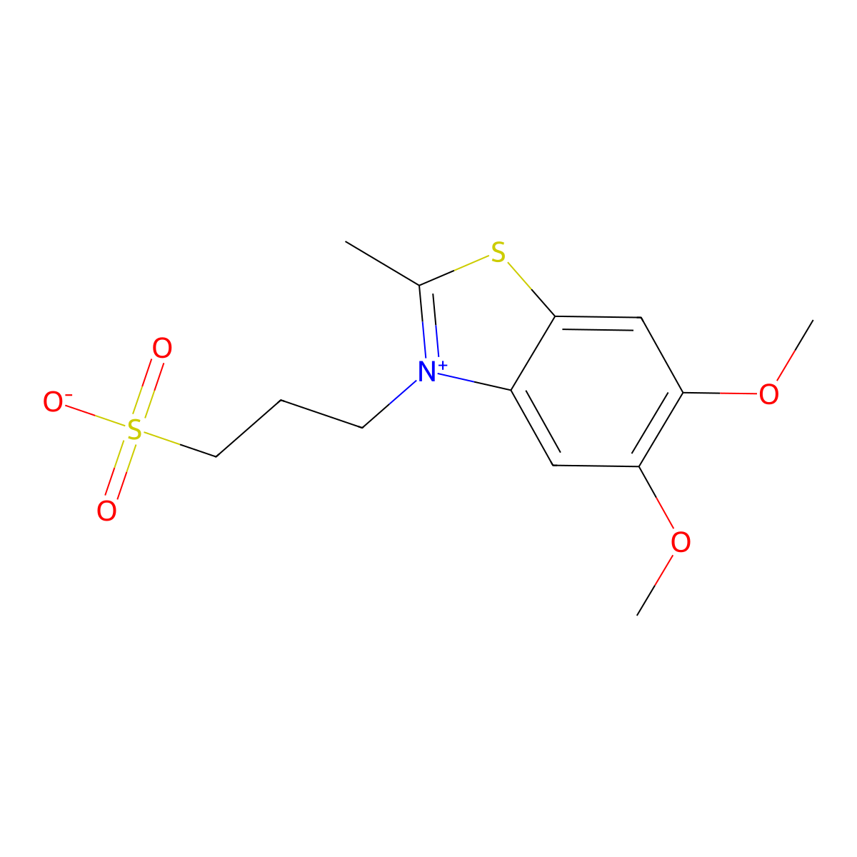 benzothiazolium, 5,6-dimethoxy-2-methyl-3-(3-sulfopropyl)-, inner salt molecular structure, CAS 63148-95-8