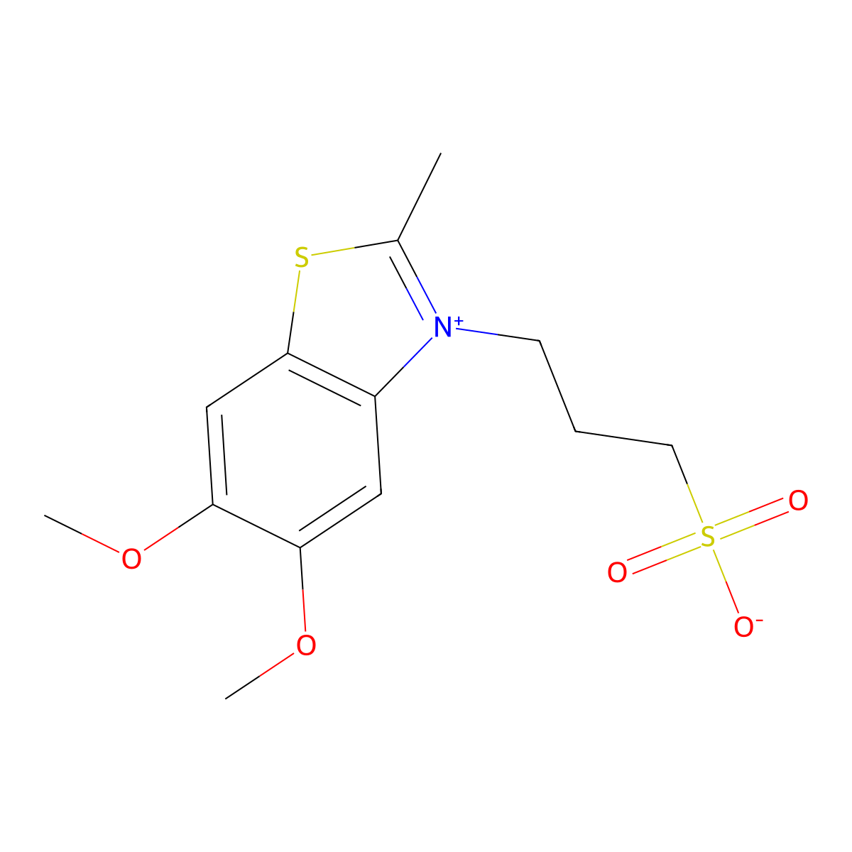 benzothiazolium, 5,6-dimethoxy-2-methyl-3-(3-sulfopropyl)-, inner salt molecular structure, CAS 63148-95-8