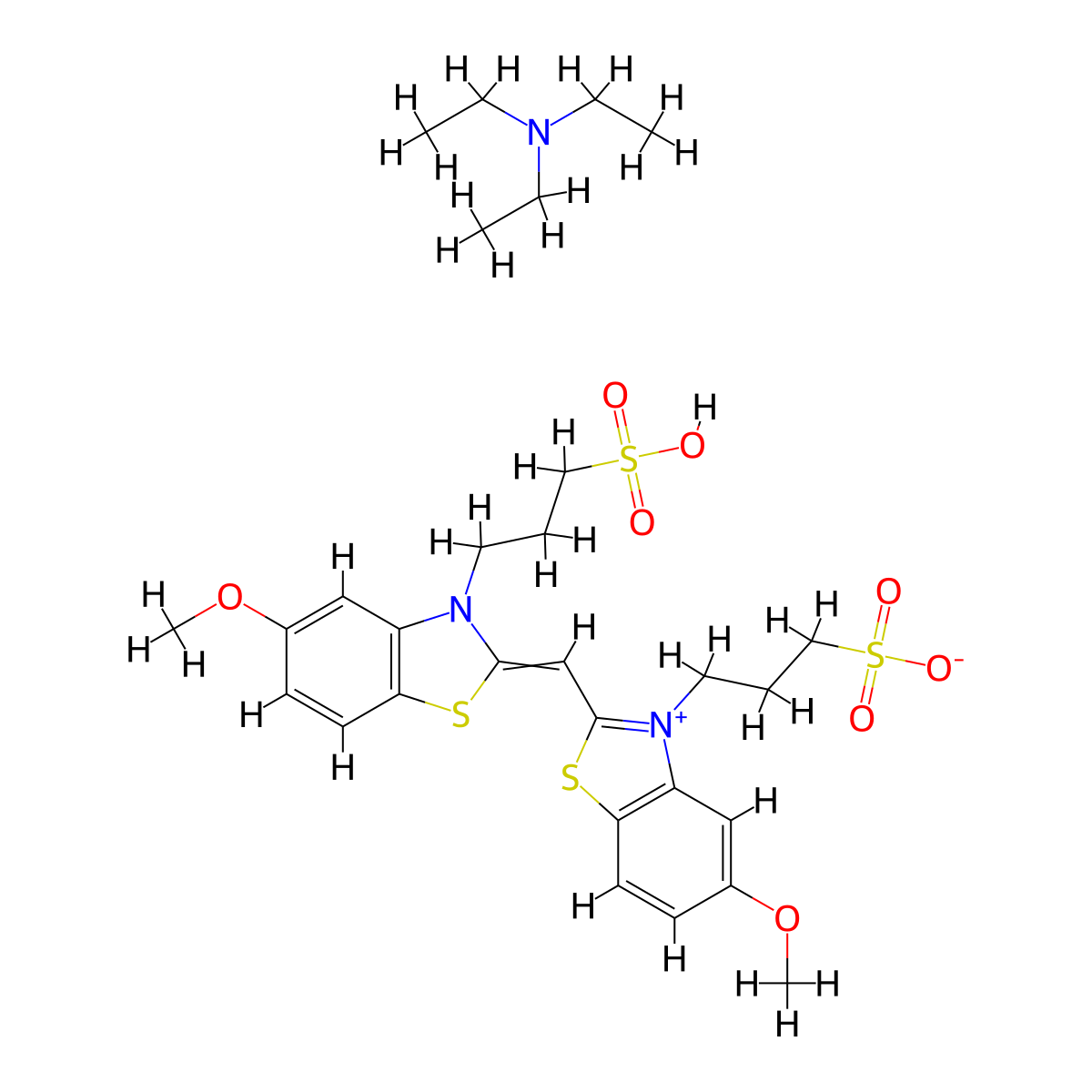 Benzothiazolium, 5-methoxy-2-[[5-methoxy-3-(3-sulfopropyl)-2(3H)-benzothiazolylidene]methyl]-3-(3-sulfopropyl)-, inner salt, compd. with N,N-diethylethanamine (1:1) molecular structure, CAS 63148-97-0