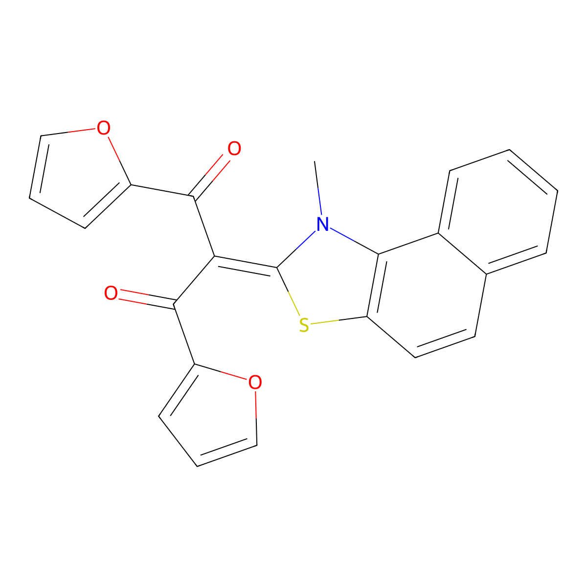 1,3-Propanedione, 1,3-di-2-furanyl-2-(1-methylnaphtho[1,2-d]thiazol-2(1H)-ylidene)- molecular structure, CAS 63149-07-5