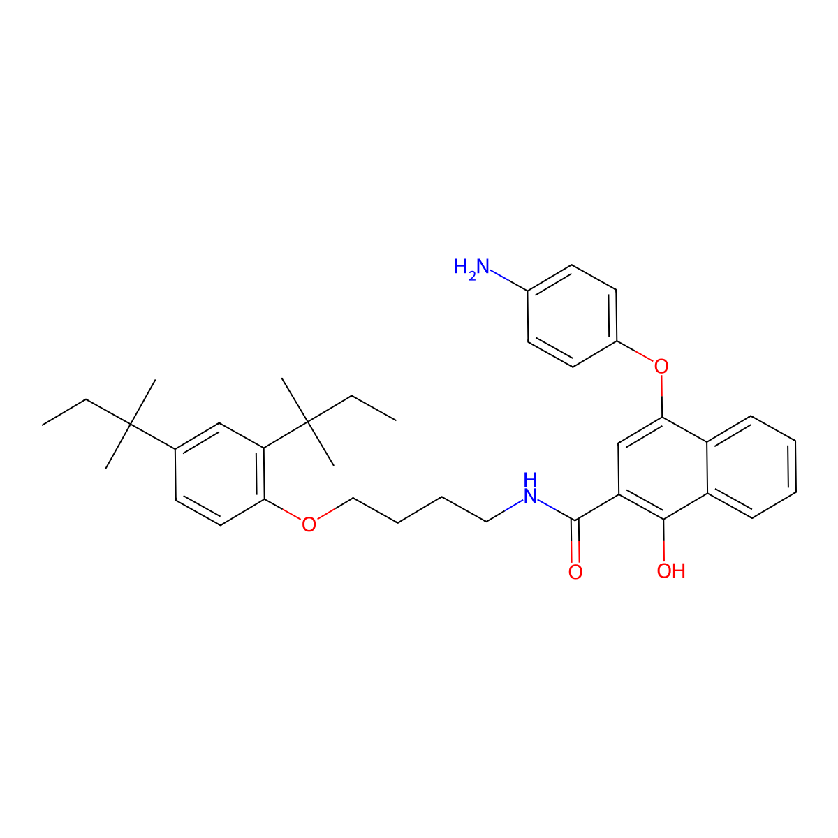 2-Naphthalenecarboxamide, 4-(4-aminophenoxy)-N-(4-(2,4-bis(1,1-dimethylpropyl)phenoxy)butyl)-1-hydroxy- molecular structure, CAS 63149-27-9