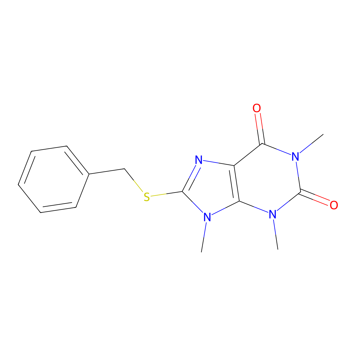 8-Benzylsulfanyl-1,3,9-trimethylpurine-2,6-dione molecular structure, CAS 6315-62-4