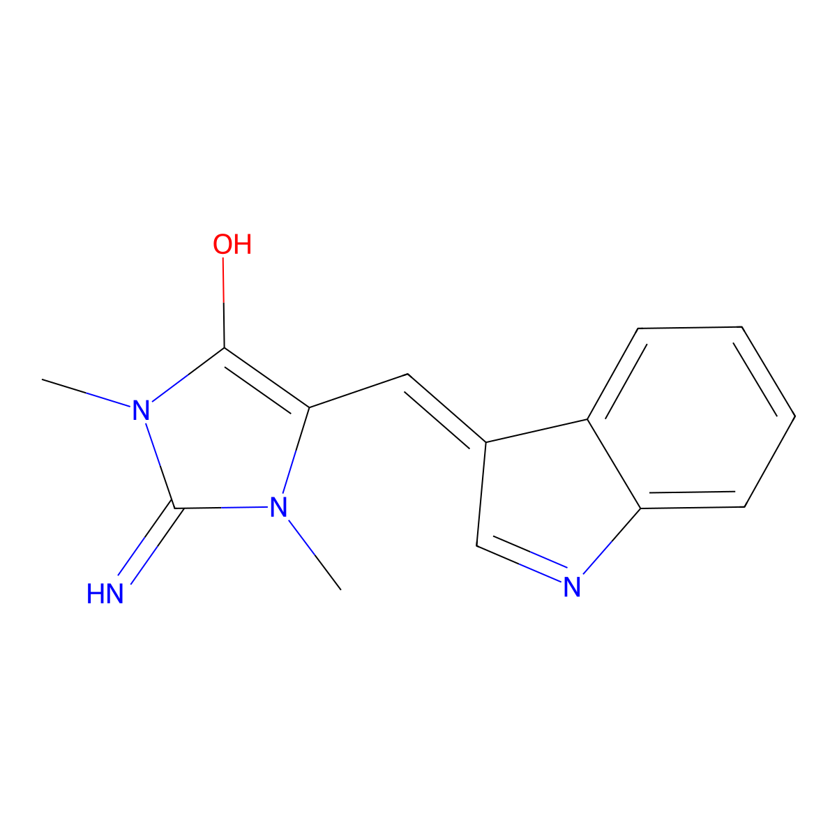(E)-5-[(3-Indolyl)methylene]-2-imino-1,3-dimethyl-4-imidazolidinone molecular structure, CAS 63153-56-0