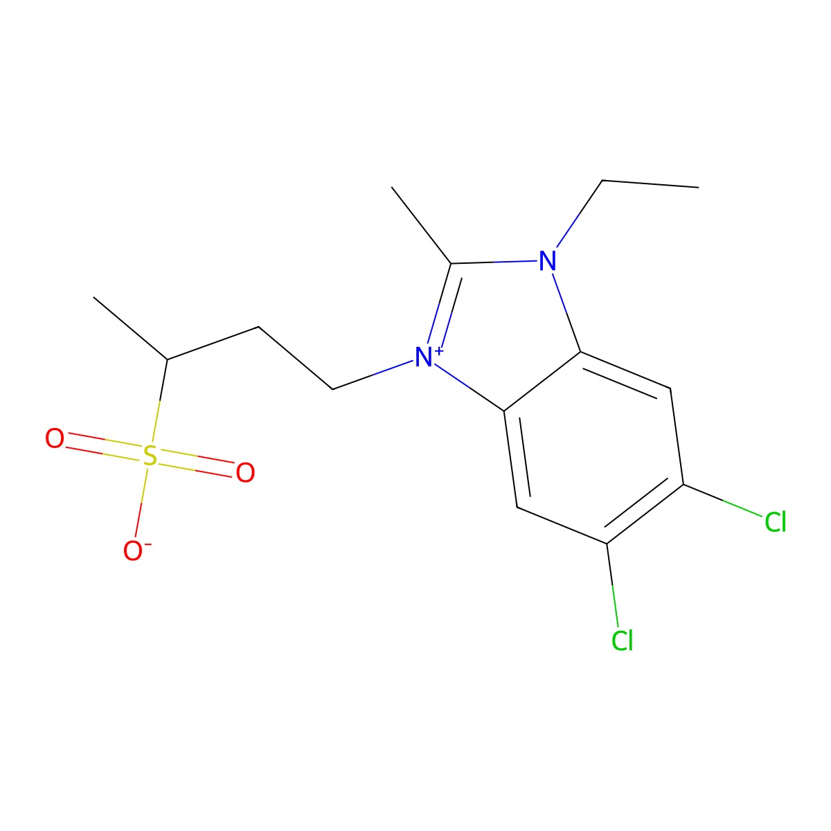 1h-benzimidazolium, 5,6-dichloro-1-ethyl-2-methyl-3-(3-sulfobutyl)-, inner salt molecular structure, CAS 63175-96-2