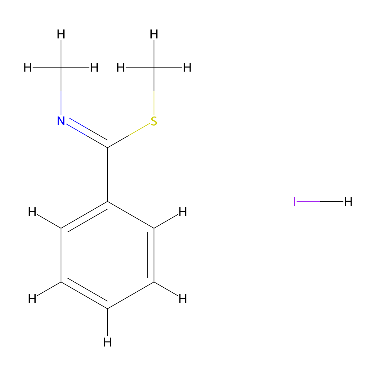 Methyl((methylsulfanyl)(phenyl)methylidene)amine hydroiodide molecular structure, CAS 63182-88-7