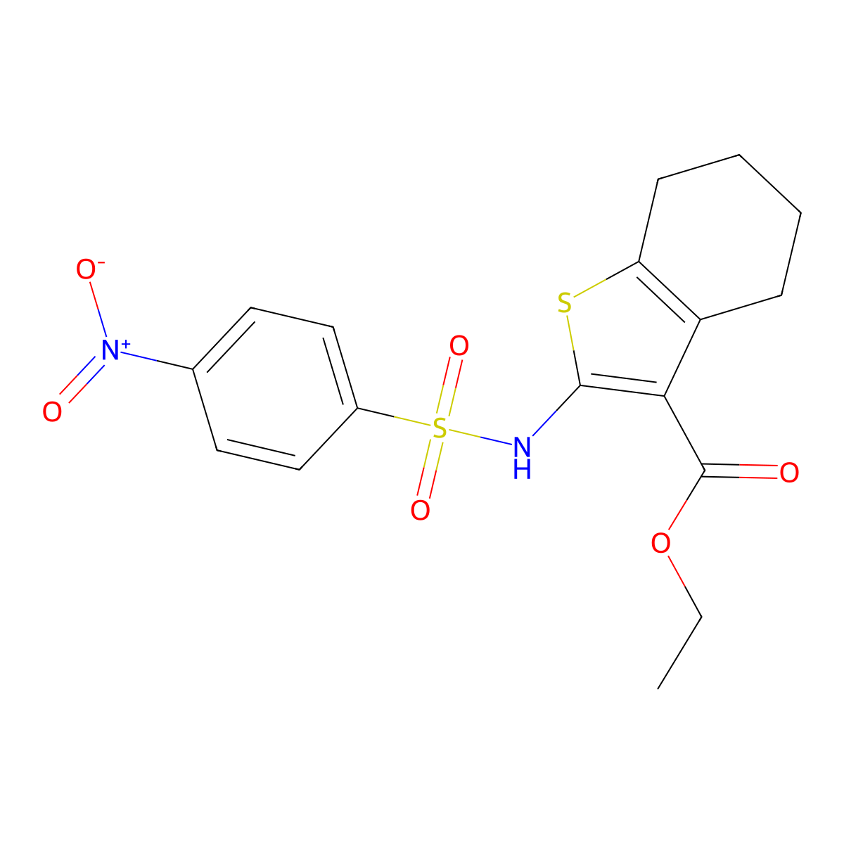 Ethyl 2-{[(4-nitrophenyl)sulfonyl]amino}-4,5,6,7-tetrahydro-1-benzothiophene-3-carboxylate molecular structure, CAS 63183-27-7