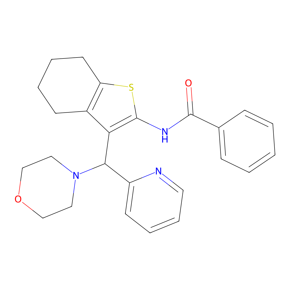 N-{3-[(morpholin-4-yl)(pyridin-2-yl)methyl]-4,5,6,7-tetrahydro-1-benzothiophen-2-yl}benzamide molecular structure, CAS 631856-48-9