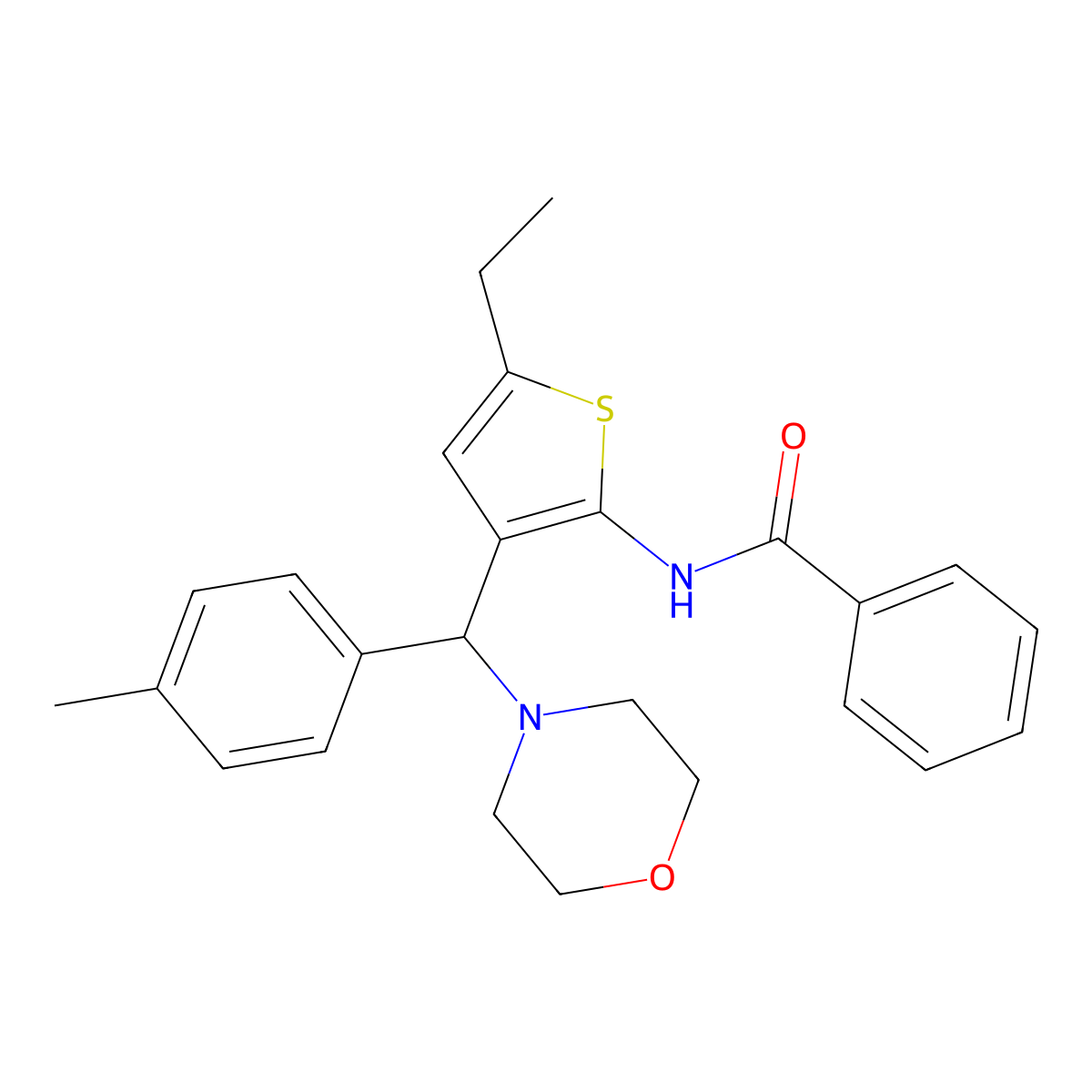 N-{5-ethyl-3-[(4-methylphenyl)(morpholin-4-yl)methyl]thiophen-2-yl}benzamide molecular structure, CAS 631856-54-7