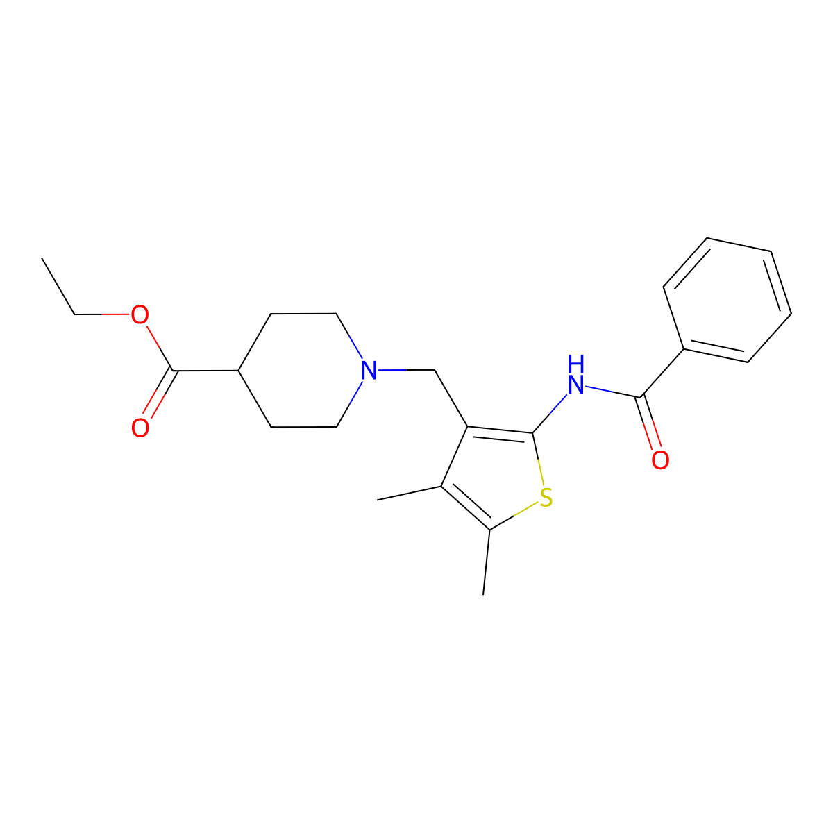 Ethyl 1-[(2-benzamido-4,5-dimethylthiophen-3-yl)methyl]piperidine-4-carboxylate molecular structure, CAS 631856-68-3