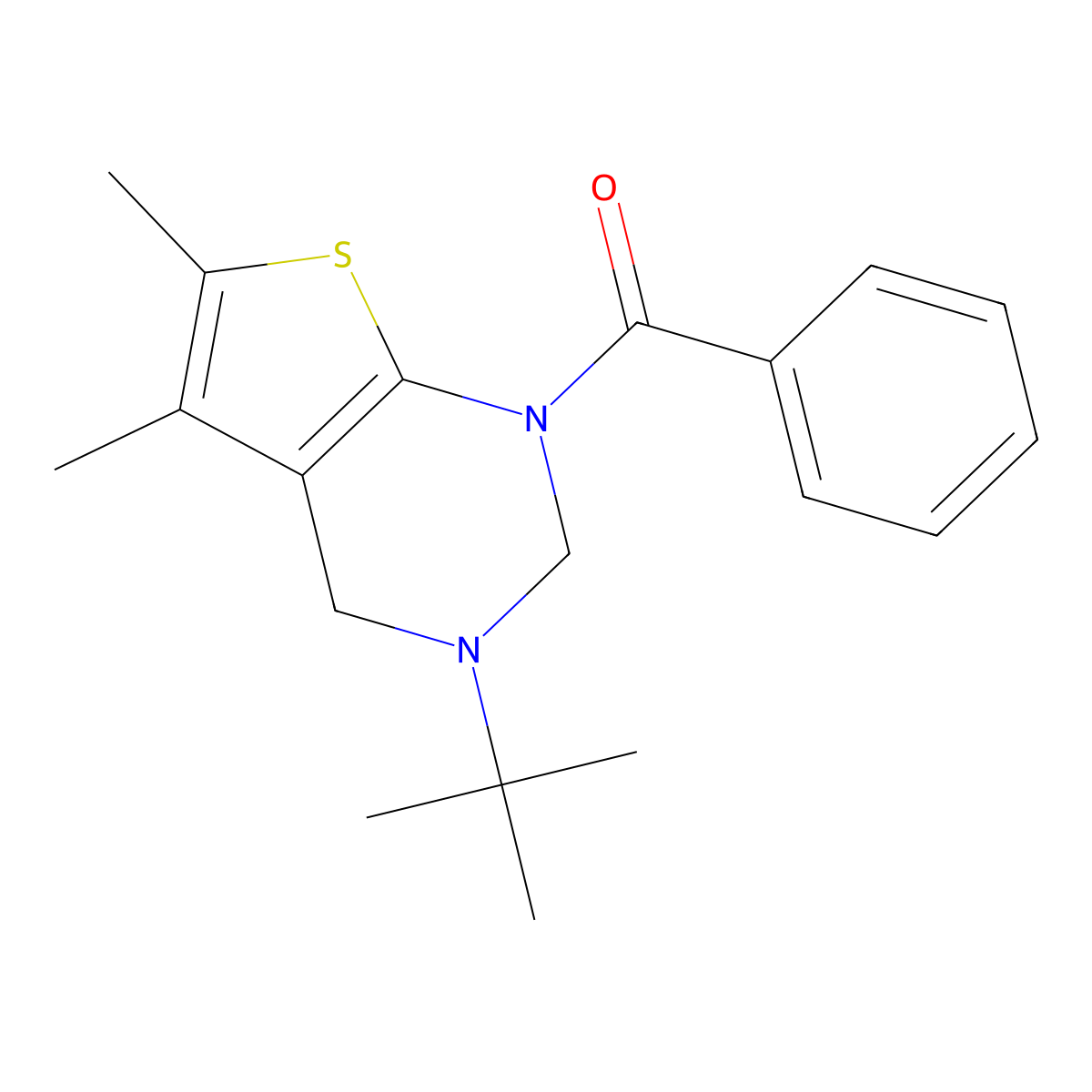 (3-tert-butyl-5,6-dimethyl-3,4-dihydrothieno[2,3-d]pyrimidin-1(2H)-yl)(phenyl)methanone molecular structure, CAS 631856-90-1