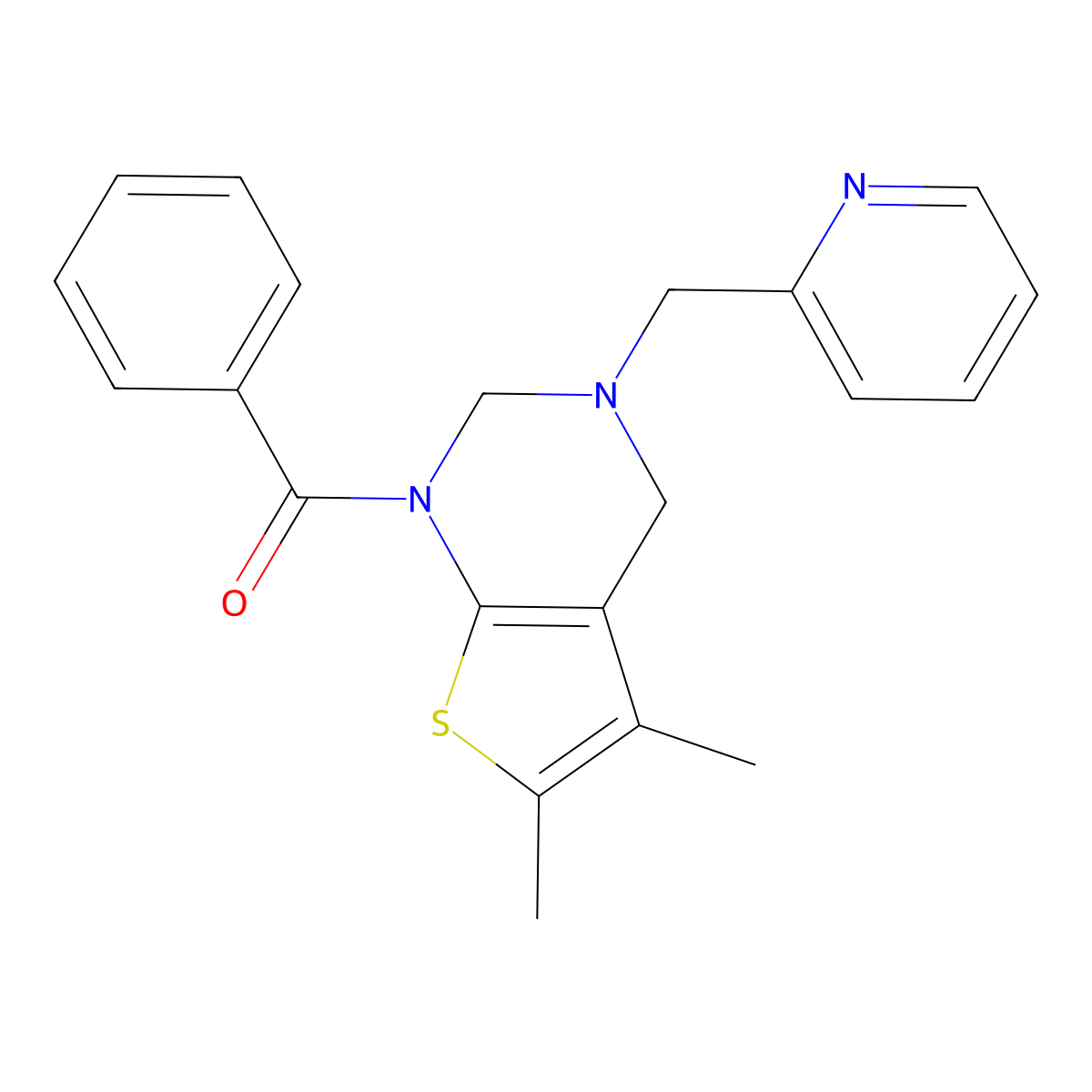 2-({1-benzoyl-5,6-dimethyl-1H,2H,3H,4H-thieno[2,3-d]pyrimidin-3-yl}methyl)pyridine molecular structure, CAS 631857-00-6