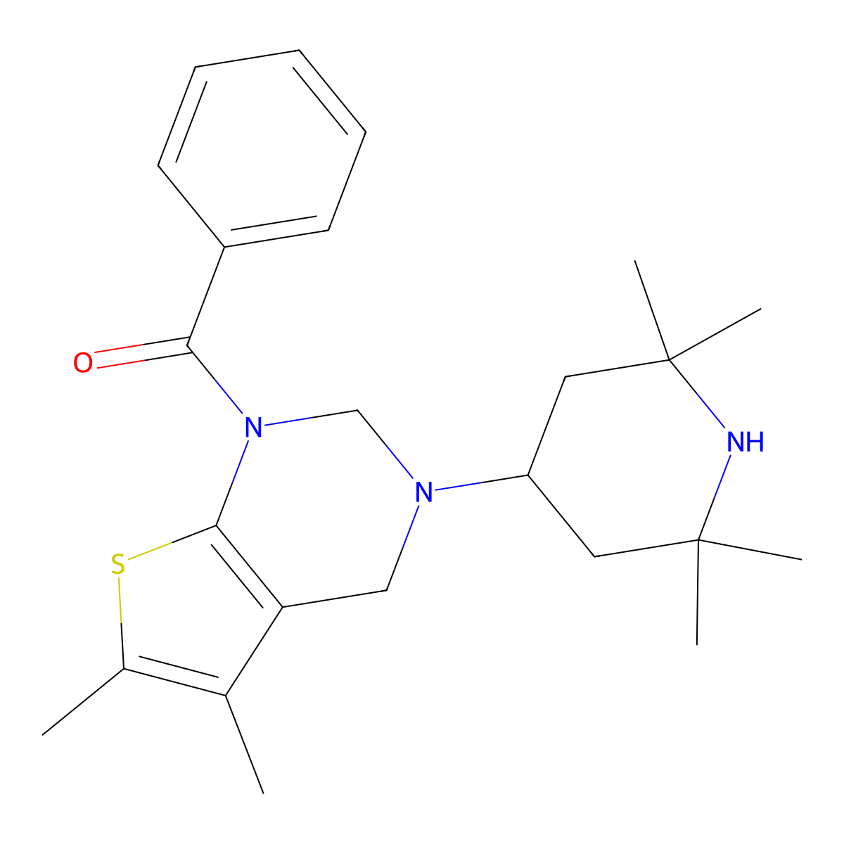 [5,6-dimethyl-3-(2,2,6,6-tetramethylpiperidin-4-yl)-3,4-dihydrothieno[2,3-d]pyrimidin-1(2H)-yl](phenyl)methanone molecular structure, CAS 631857-21-1