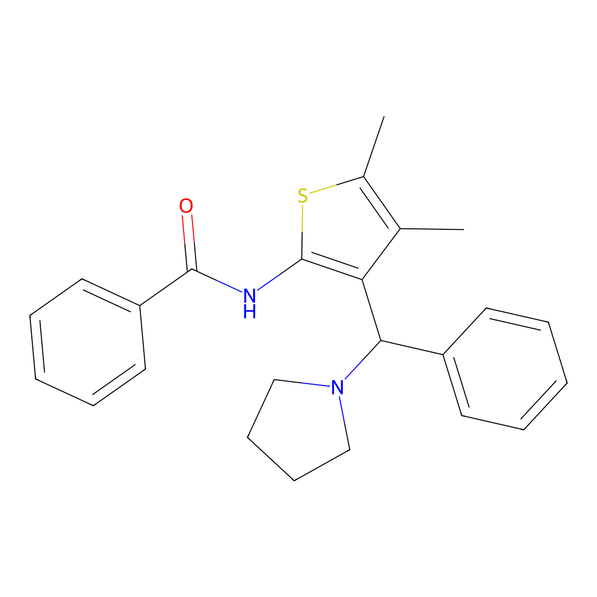 N-{4,5-dimethyl-3-[phenyl(pyrrolidin-1-yl)methyl]thiophen-2-yl}benzamide molecular structure, CAS 631857-37-9