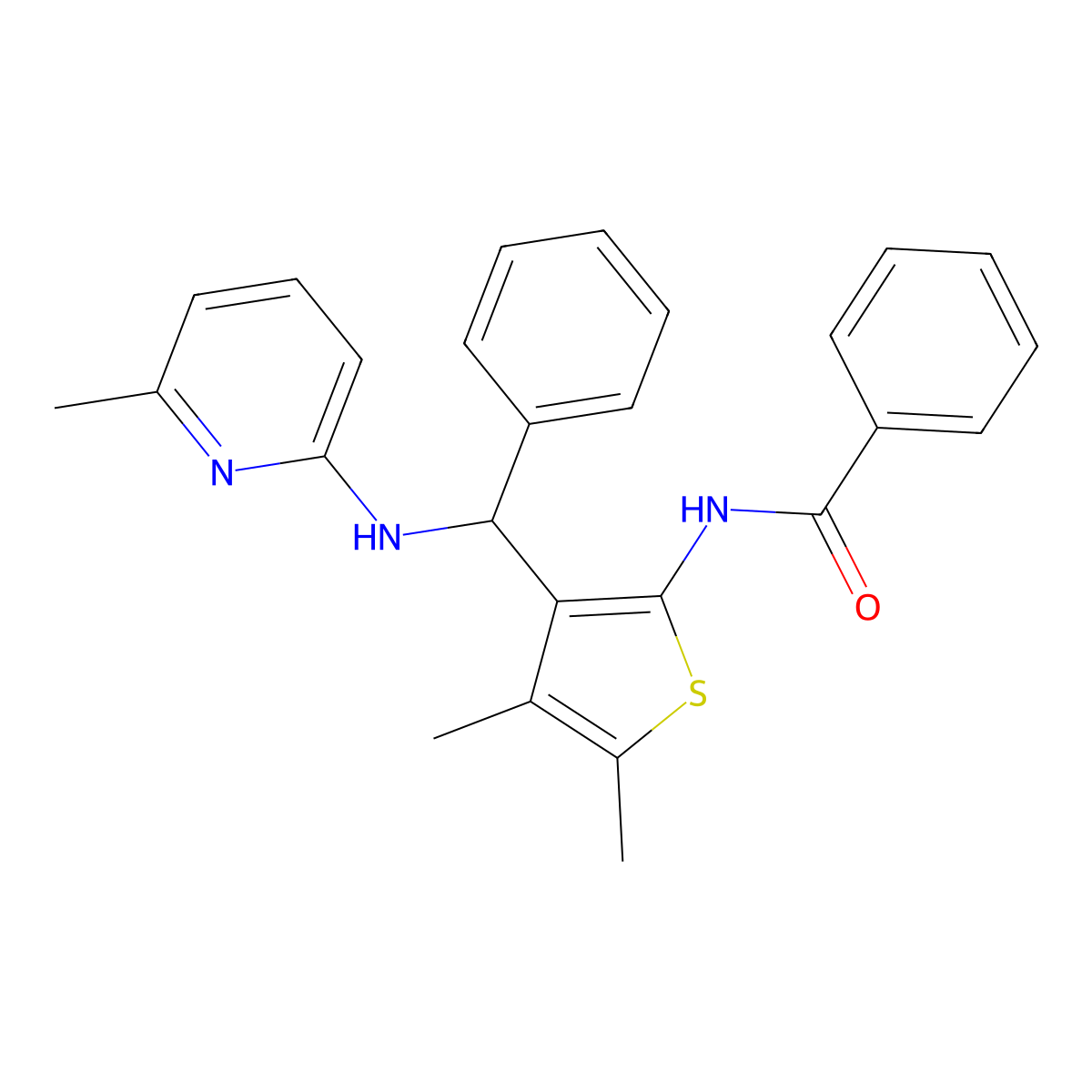 N-(4,5-dimethyl-3-{[(6-methylpyridin-2-yl)amino](phenyl)methyl}thiophen-2-yl)benzamide molecular structure, CAS 631858-09-8
