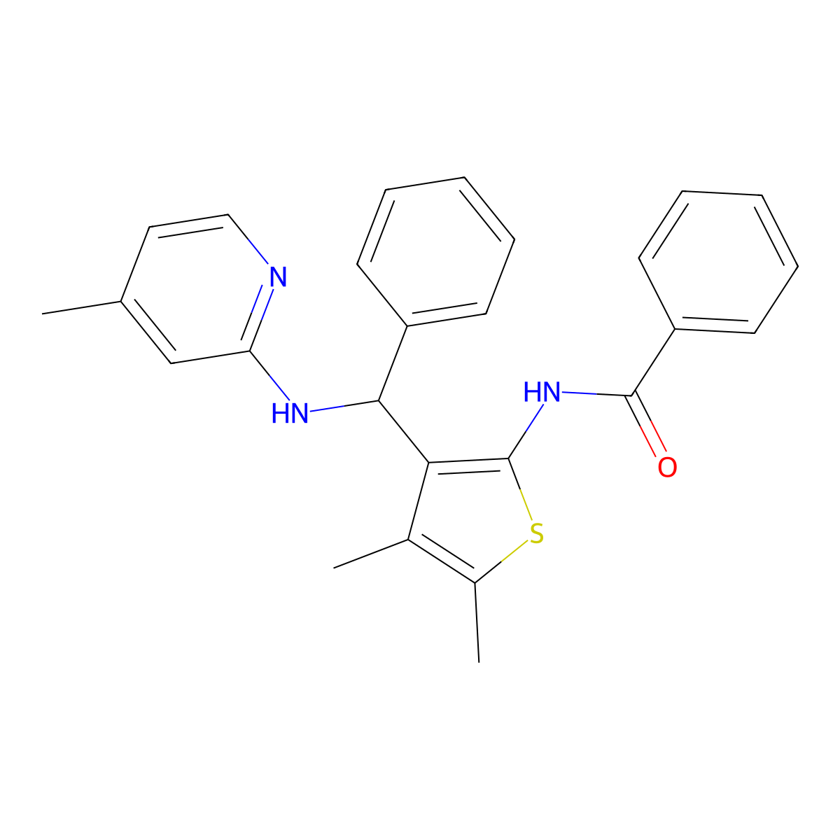N-(4,5-dimethyl-3-{[(4-methylpyridin-2-yl)amino](phenyl)methyl}thiophen-2-yl)benzamide molecular structure, CAS 631858-11-2