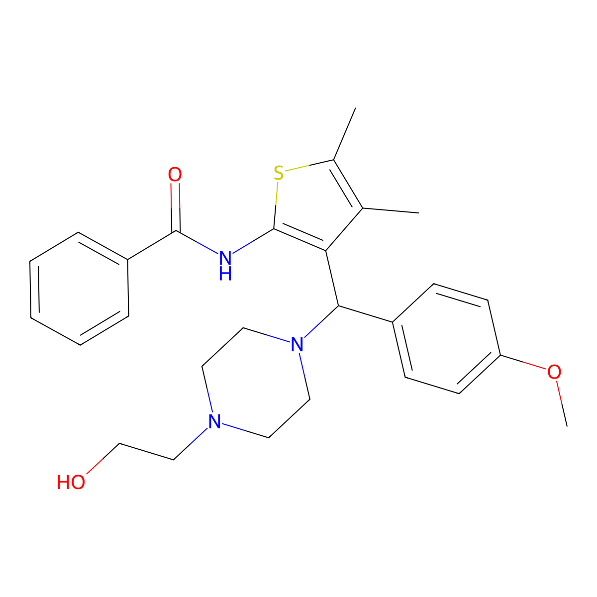 N-(3-((4-(2-hydroxyethyl)piperazin-1-yl)(4-methoxyphenyl)methyl)-4,5-dimethylthiophen-2-yl)benzamide molecular structure, CAS 631858-35-0