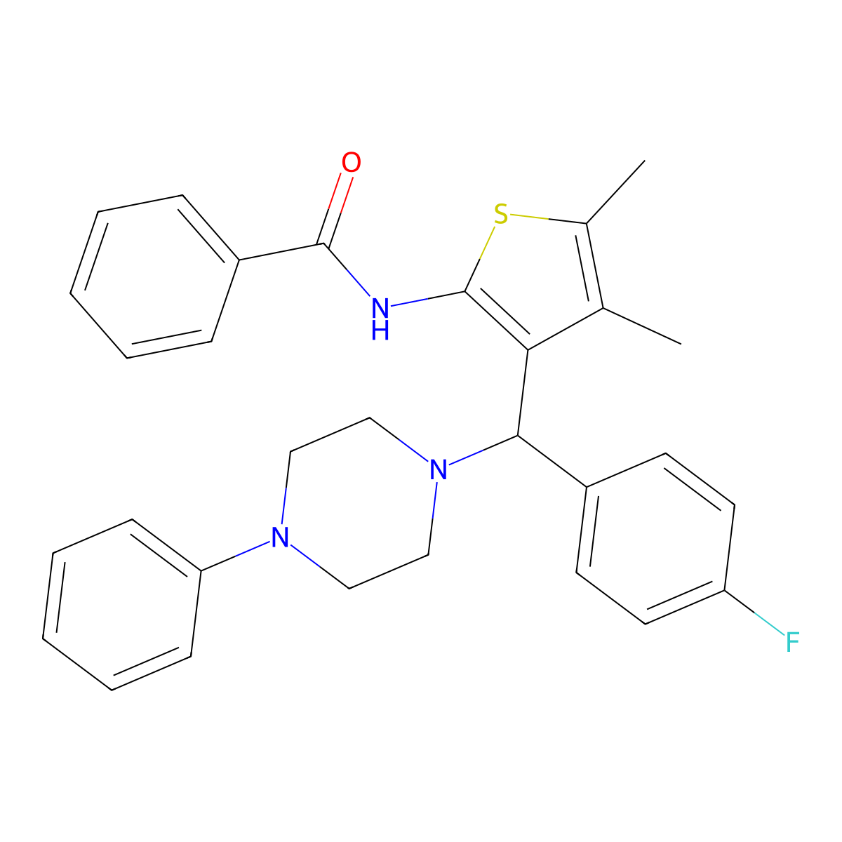 N-{3-[(4-fluorophenyl)(4-phenylpiperazin-1-yl)methyl]-4,5-dimethylthiophen-2-yl}benzamide molecular structure, CAS 631859-09-1
