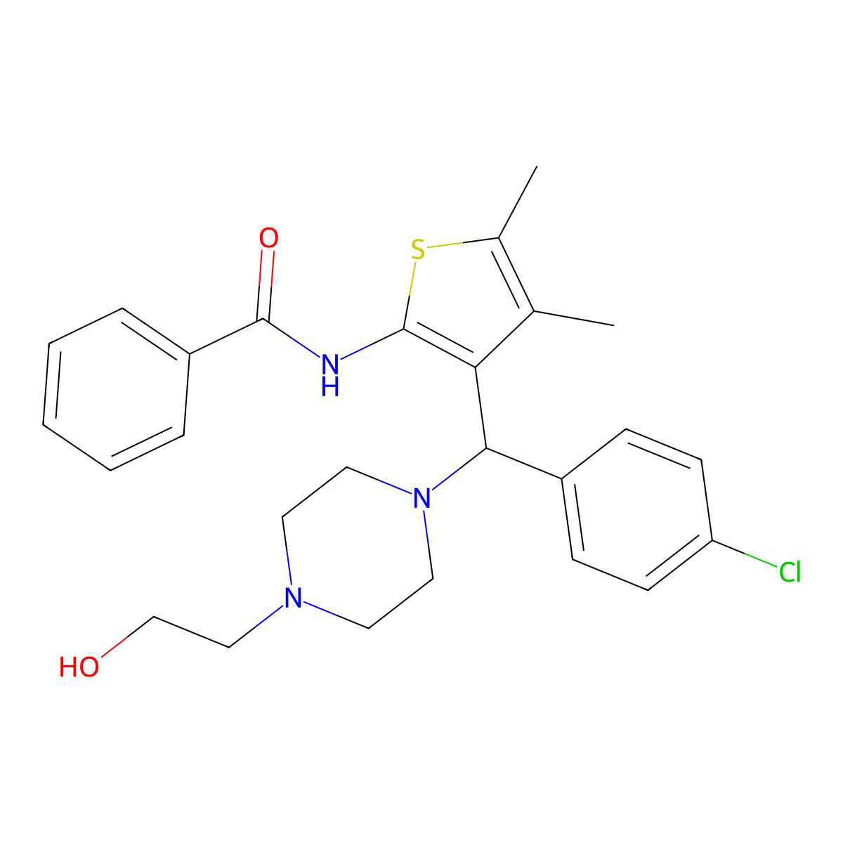 N-(3-((4-chlorophenyl)(4-(2-hydroxyethyl)piperazin-1-yl)methyl)-4,5-dimethylthiophen-2-yl)benzamide molecular structure, CAS 631859-21-7