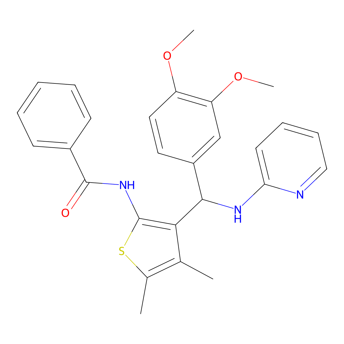 N-{3-[(3,4-dimethoxyphenyl)(pyridin-2-ylamino)methyl]-4,5-dimethylthiophen-2-yl}benzamide molecular structure, CAS 631859-29-5