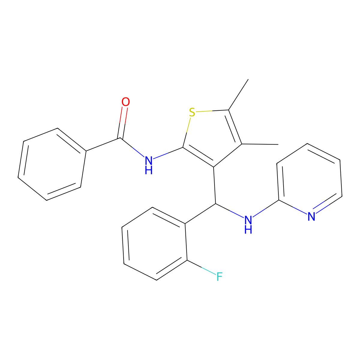 N-{3-[(2-fluorophenyl)(pyridin-2-ylamino)methyl]-4,5-dimethylthiophen-2-yl}benzamide molecular structure, CAS 631859-61-5