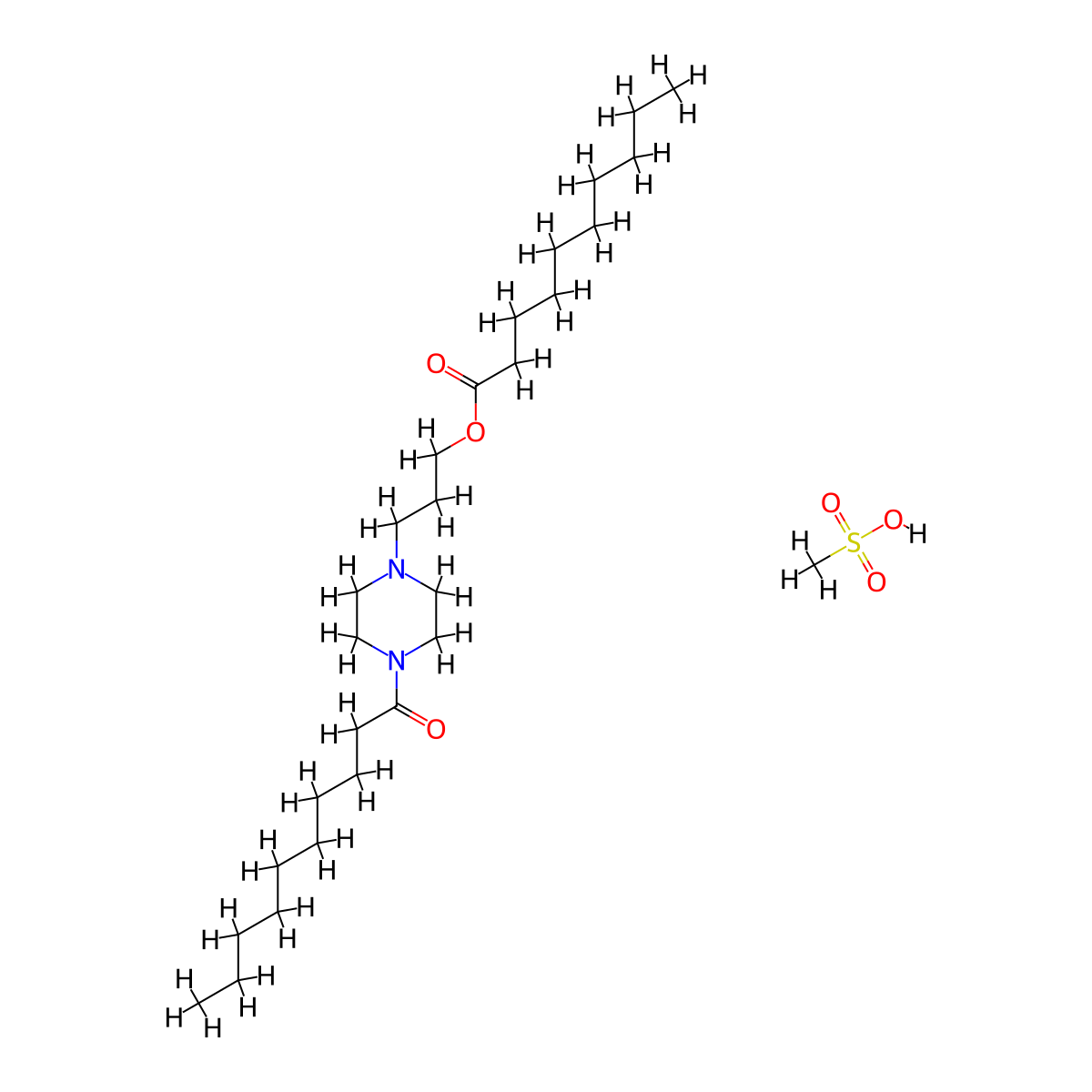 Decanoic acid, 3-(4-(1-oxodecyl)-1-piperazinyl)propyl ester, monomethanesulfonate molecular structure, CAS 63186-65-2